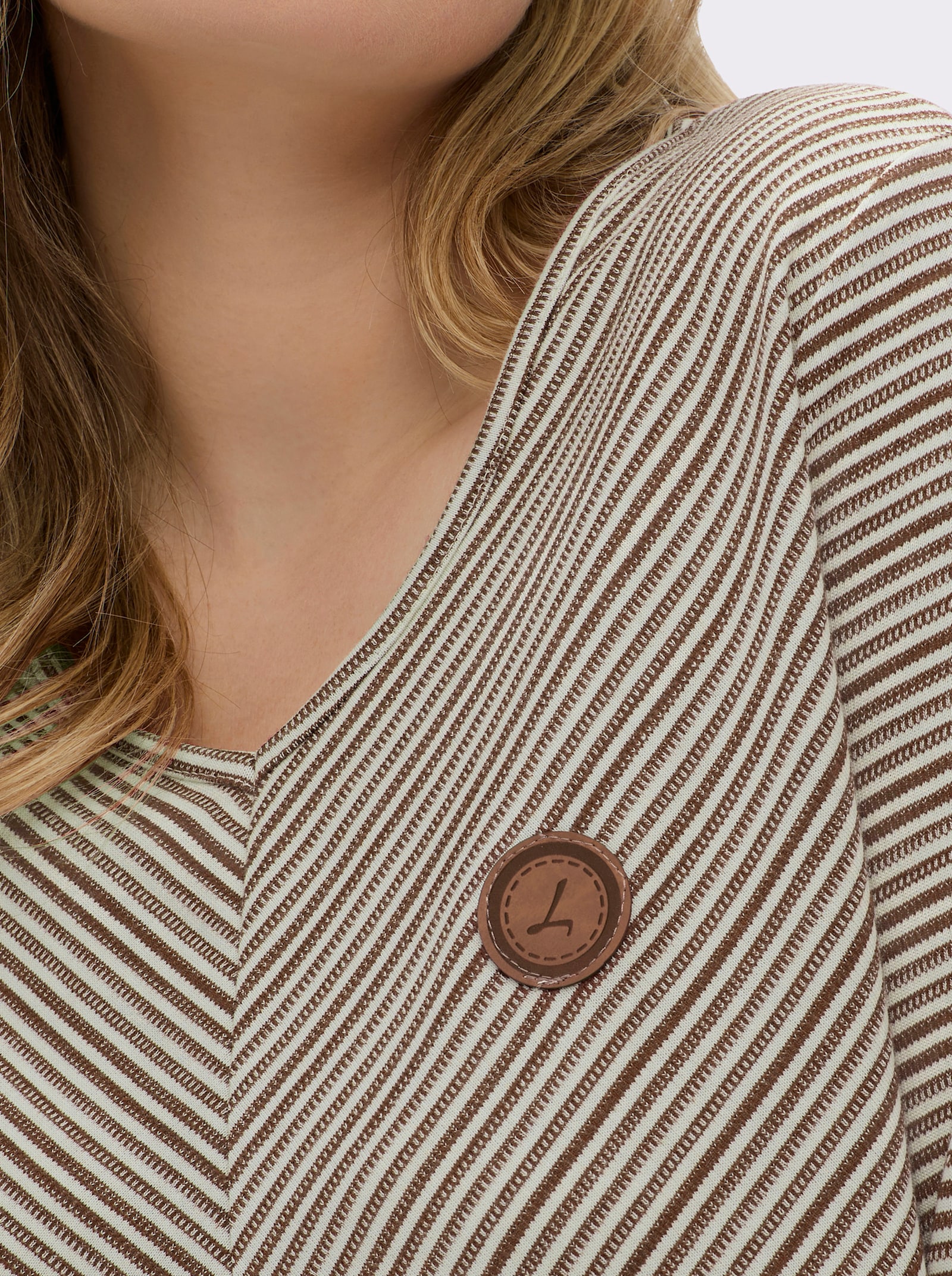 Langarmshirt mit elastischem Saum - braun-ecru-gemustert