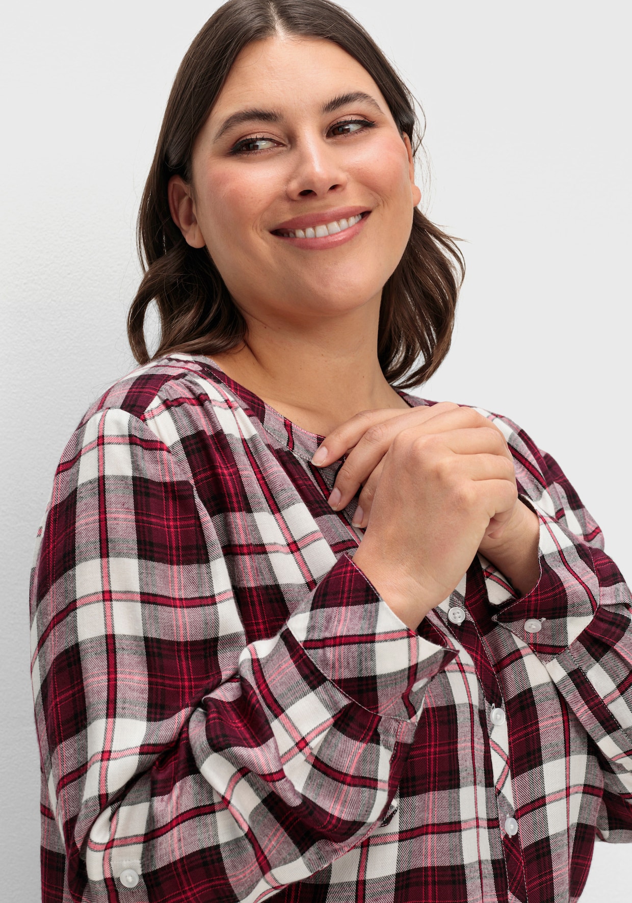 sheego Geruite blouse - wijnrood geruit