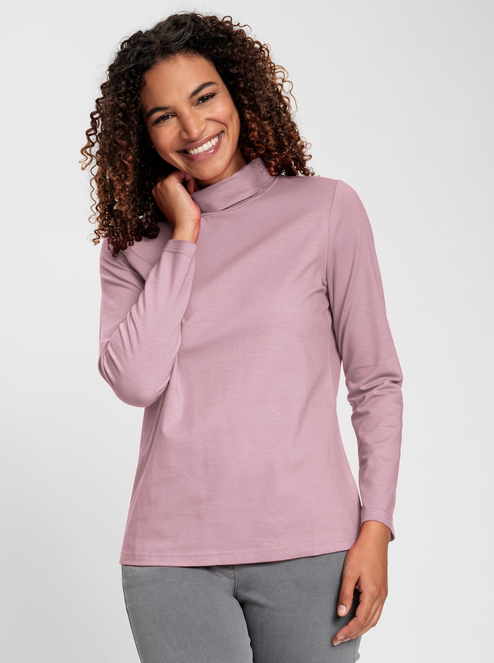 Rollkragenshirt mit zertifizierter Baumwolle - rosé