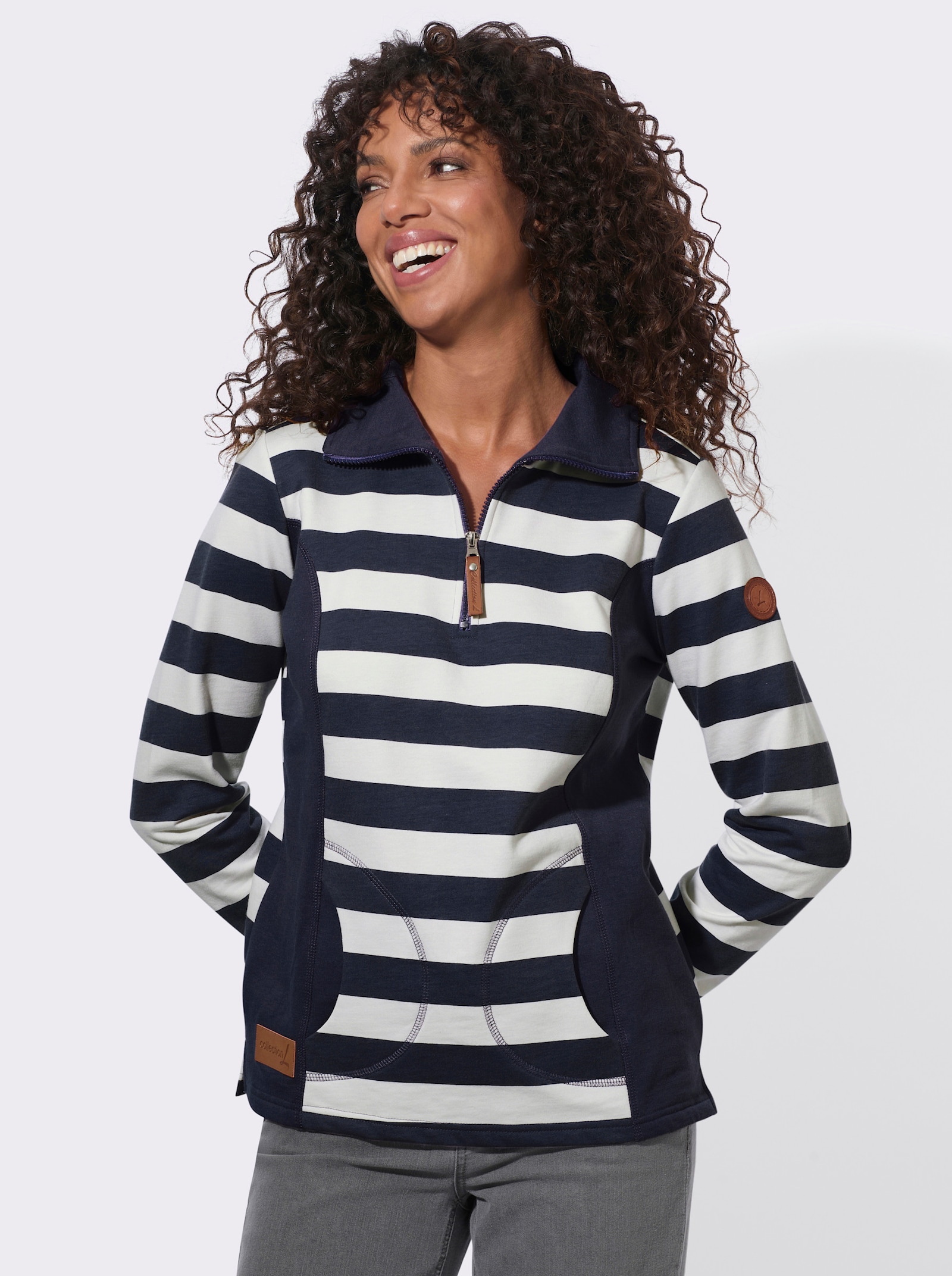 Sweatshirt in weich angerauter Qualität - marine-ecru