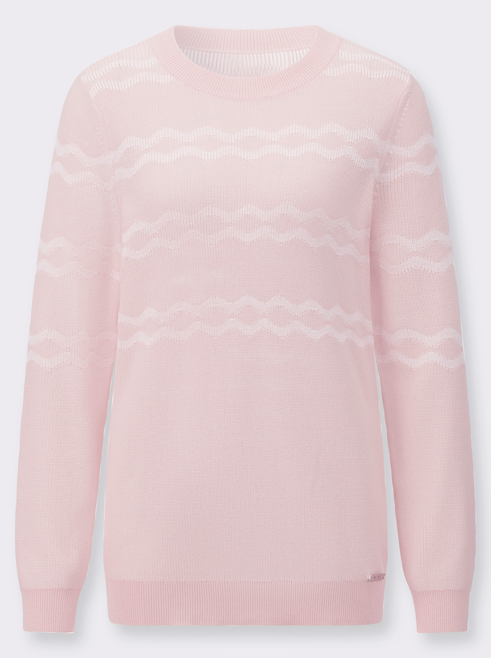 Rundhalspullover mit Rauten-Jacquard-Muster - hellrosé-meliert
