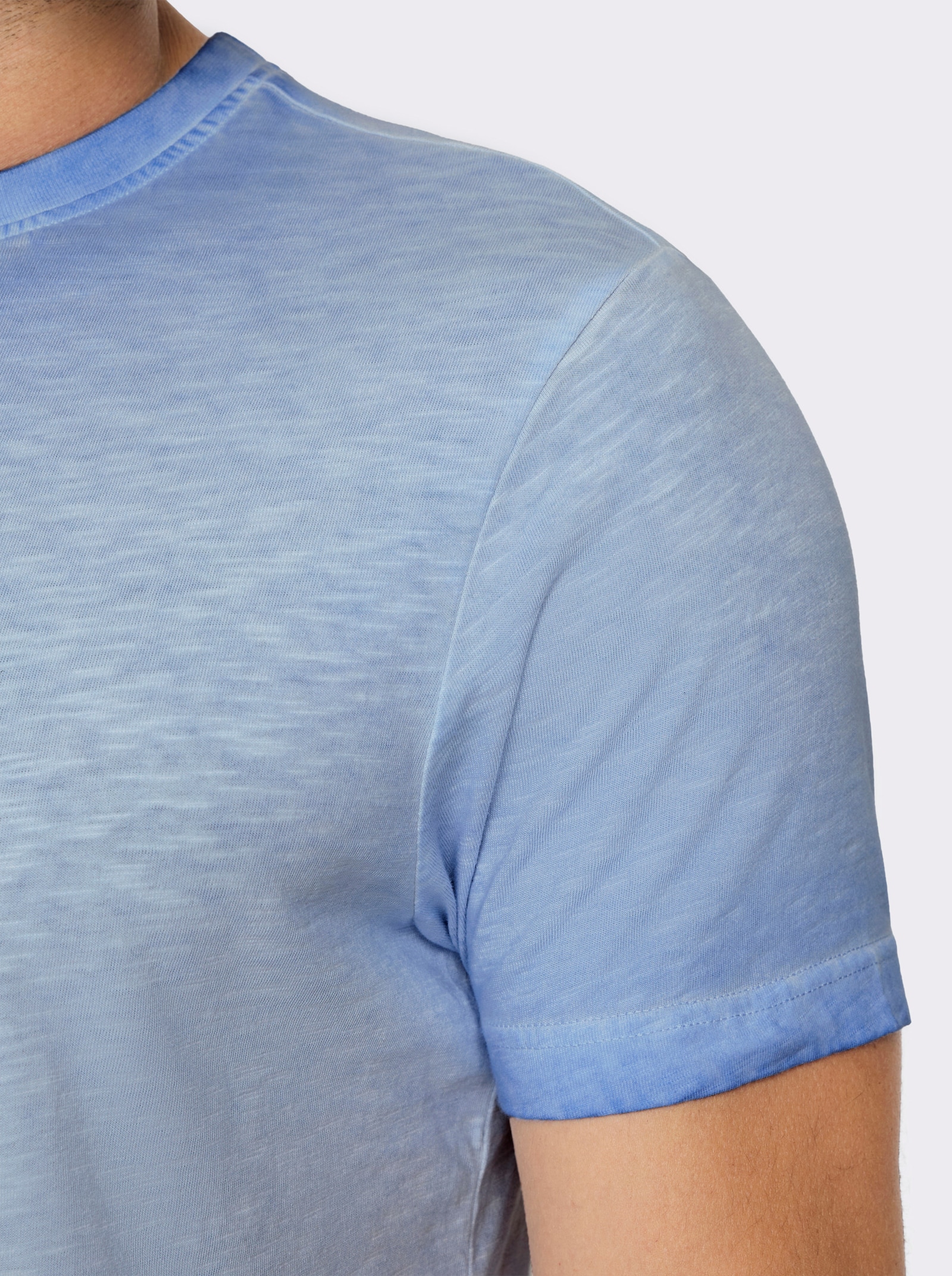 Kurzarmshirt mit Rundhals-Ausschnitt, Baumwolle - himmelblau
