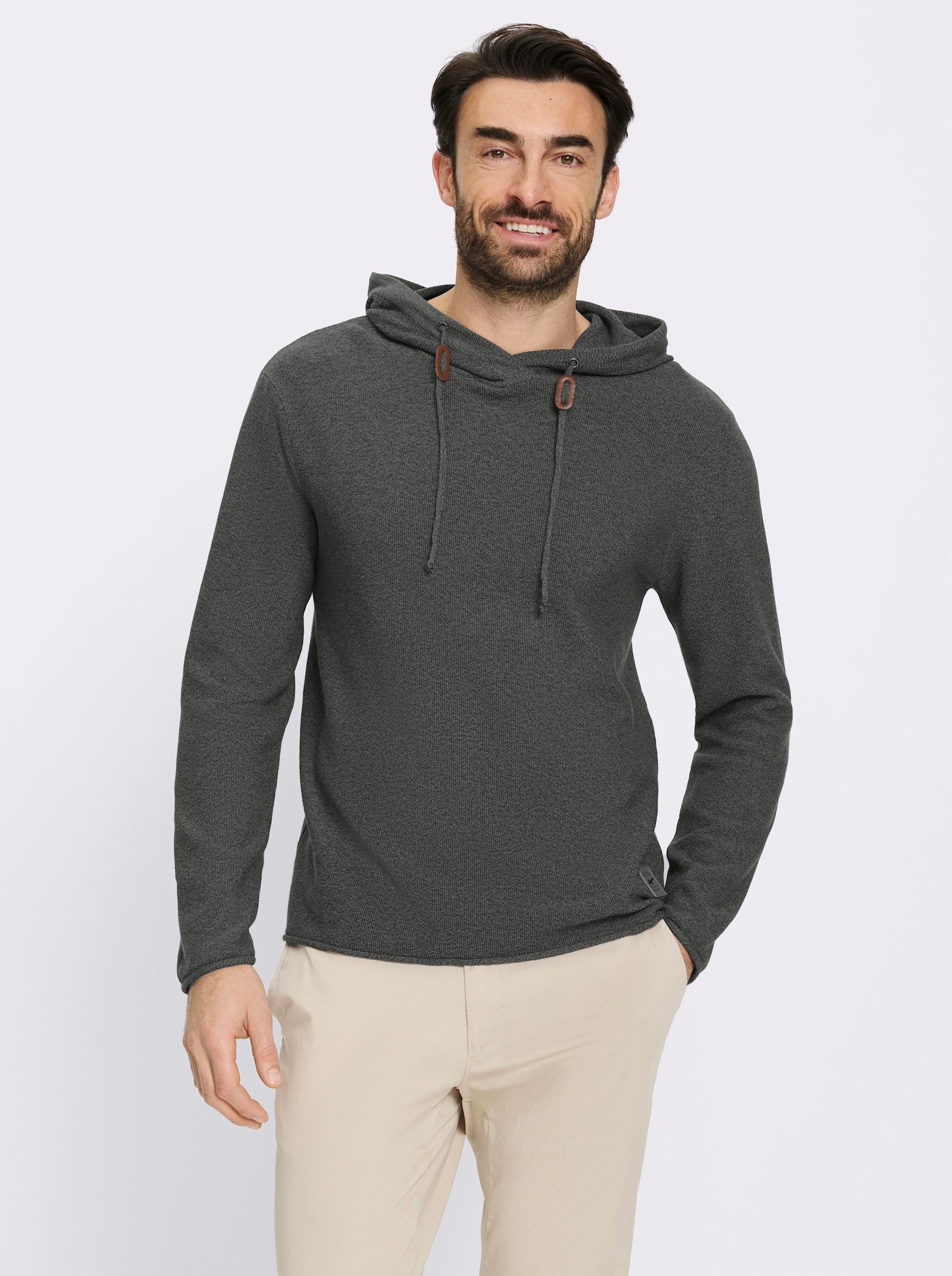 Catamaran Kapuzenpullover mit Struktur-Strickmuster - oliv-meliert