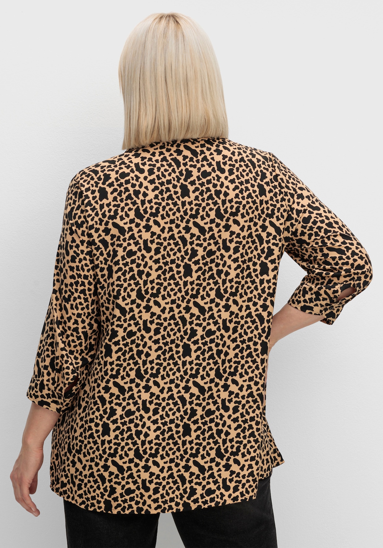Longbluse - camel-schwarz-bedruckt