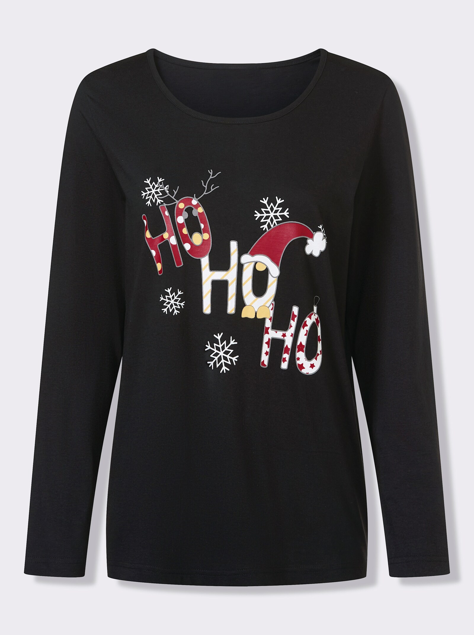 Tričko s dlouhým rukávem s vánočním potiskem - černá-bílá