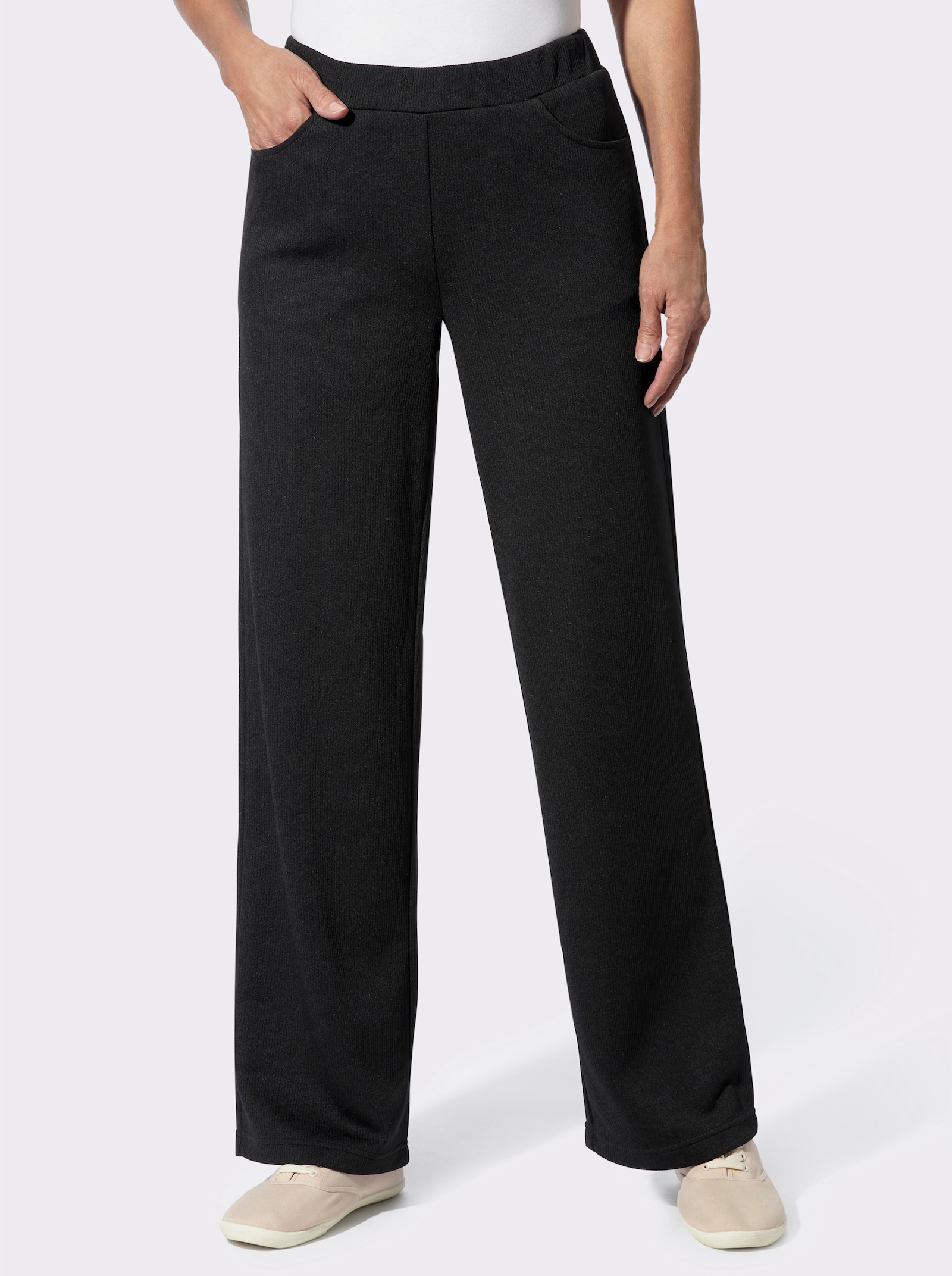 Schlupfhose in Ripp-Optik, pflegeleicht - schwarz