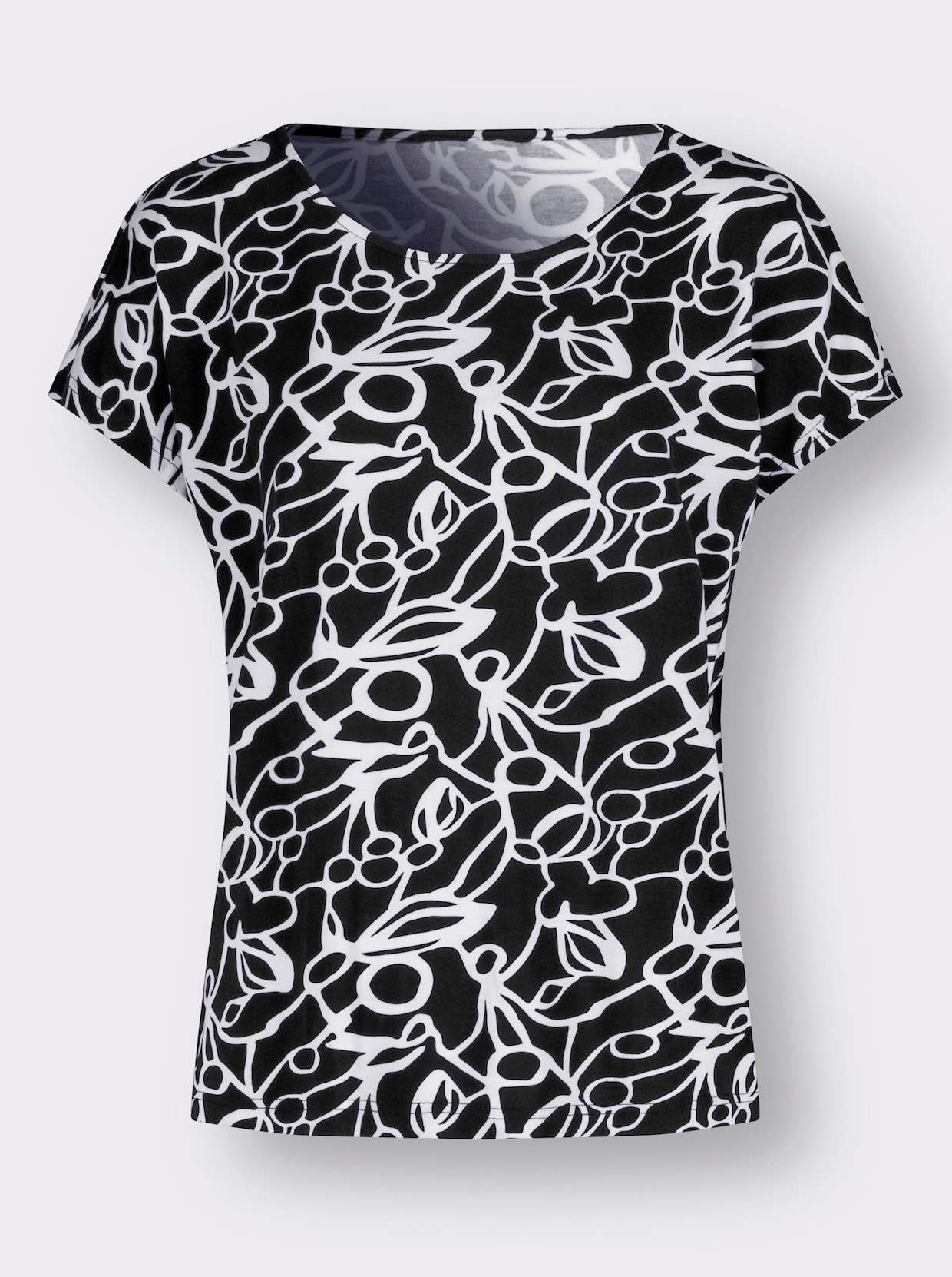 Shirt met ronde hals - zwart/ecru geprint