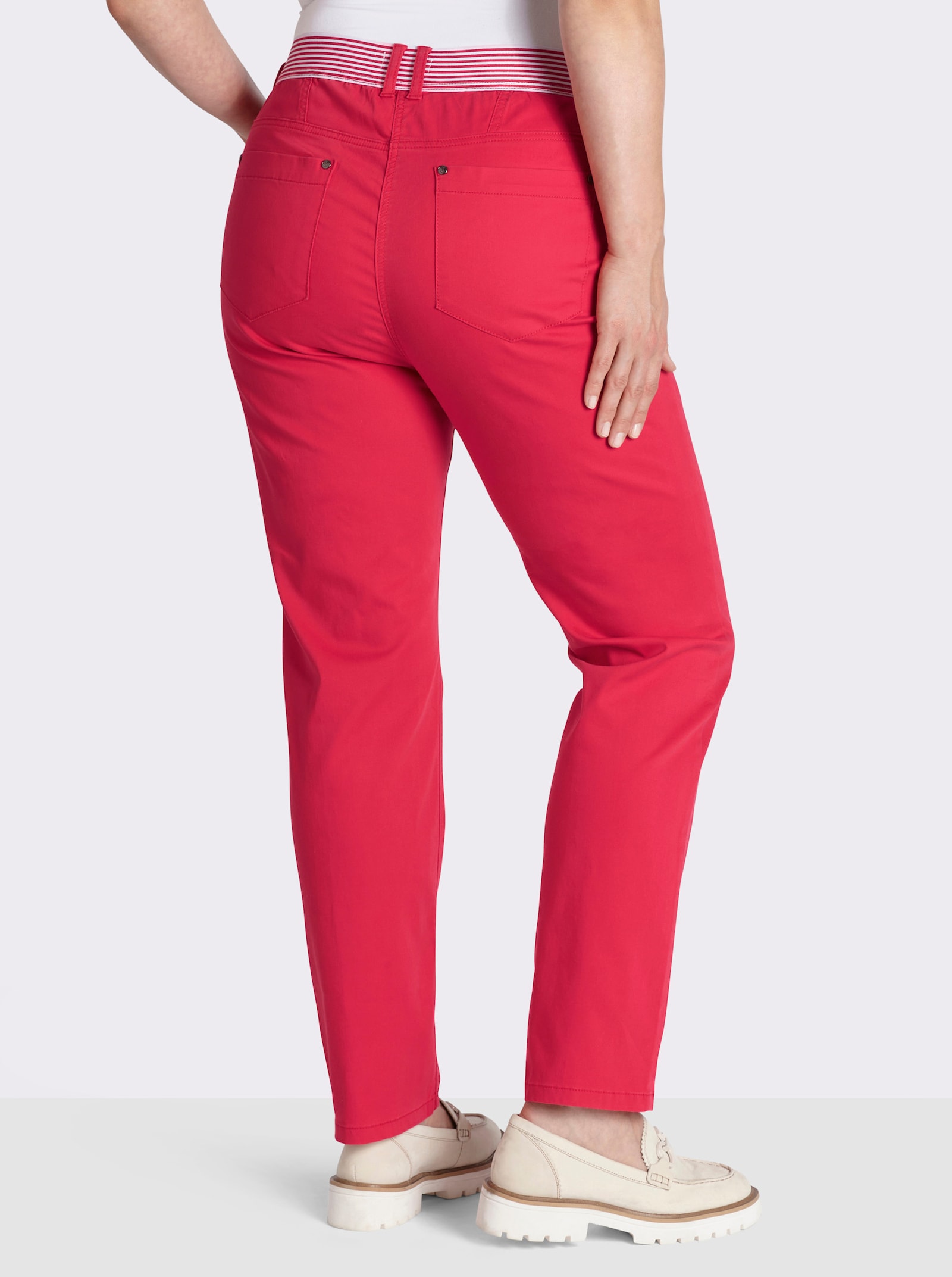 sheego 5-Pocket-Hose mit gestreiften Dehnbund-Einsätzen - erdbeere
