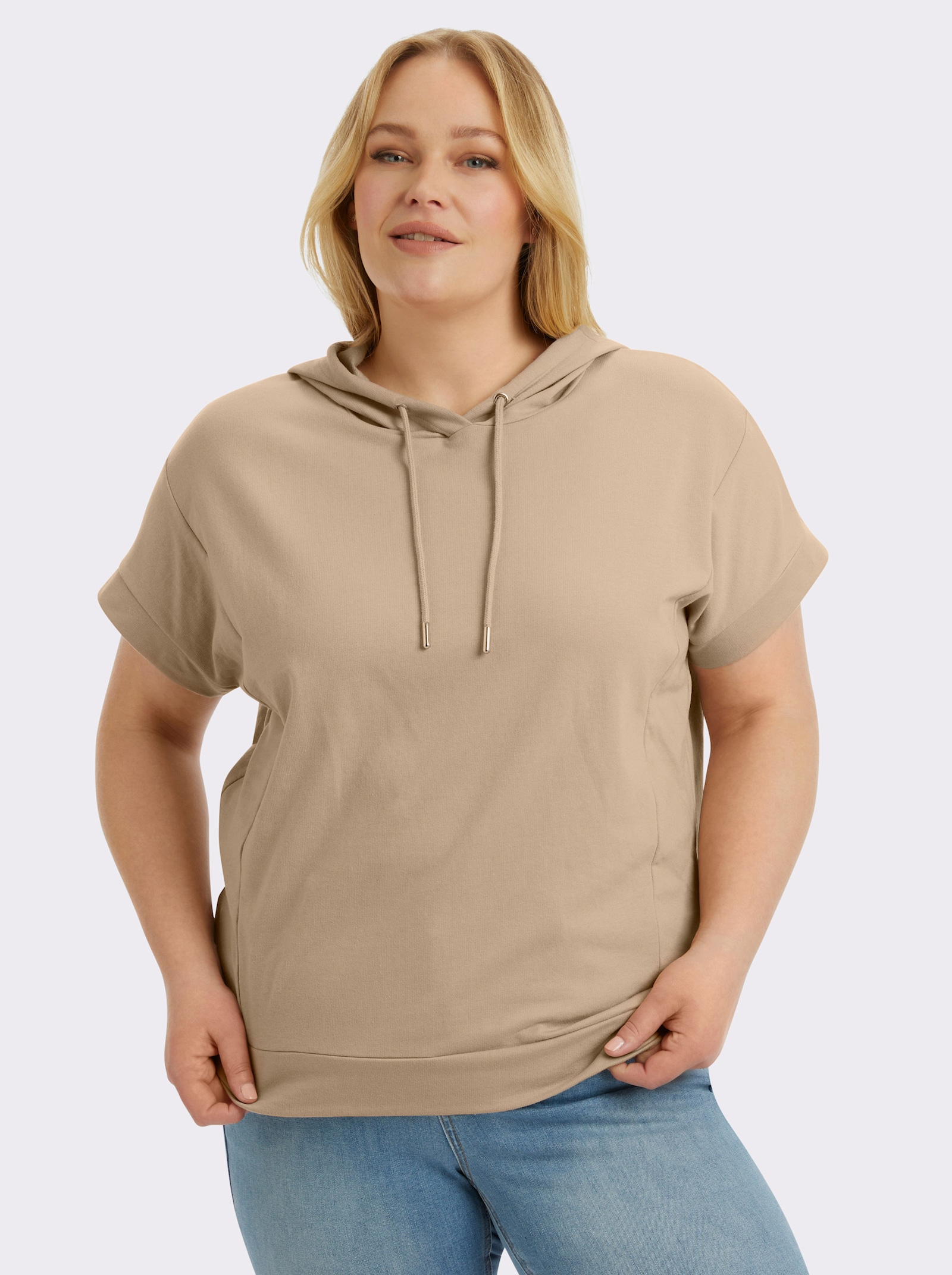  Kapuzenshirt mit überschnittener Schulter - beige