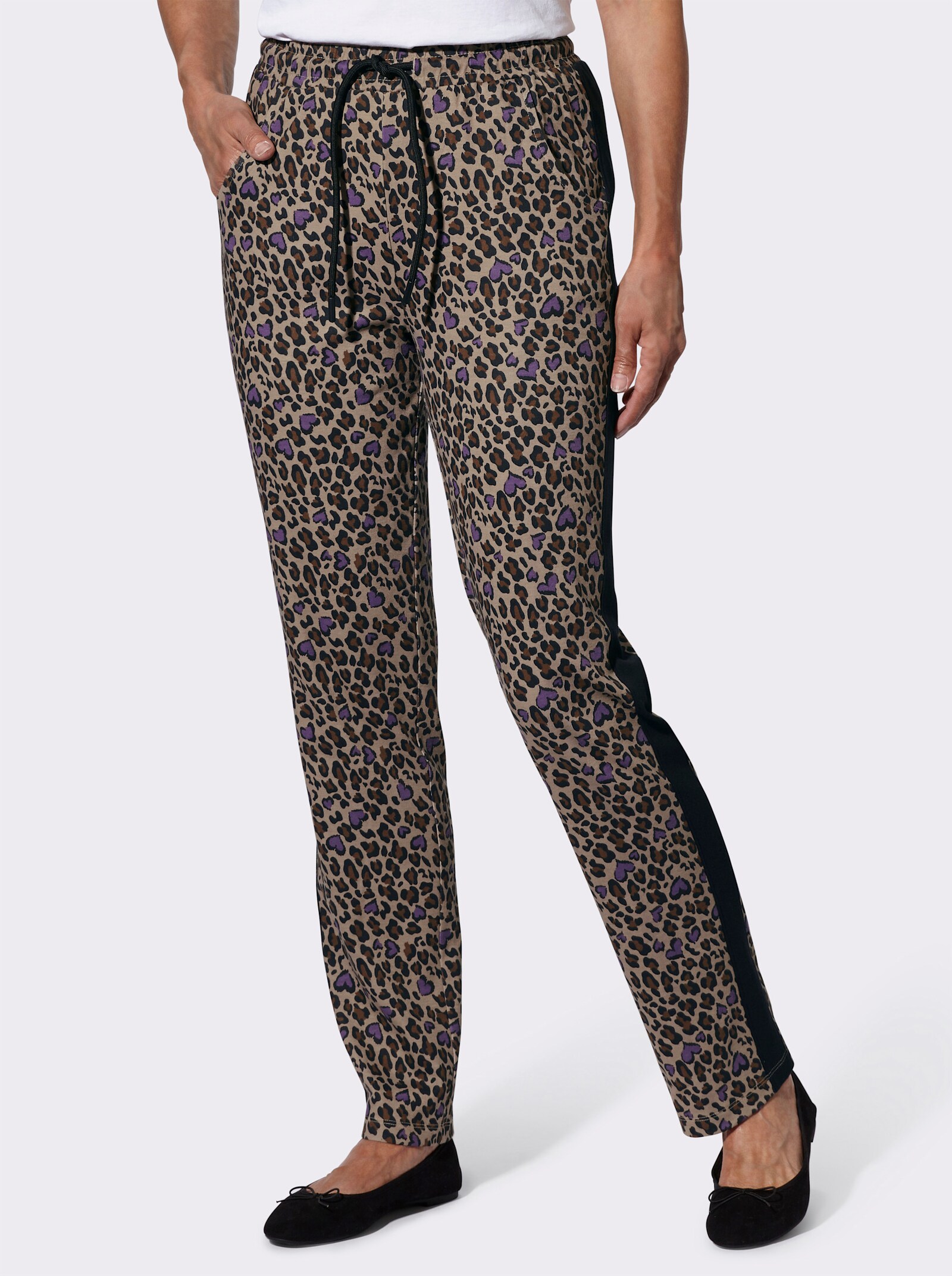 Kalhoty pro volný čas s leopardím vzorem - béžová-potisk