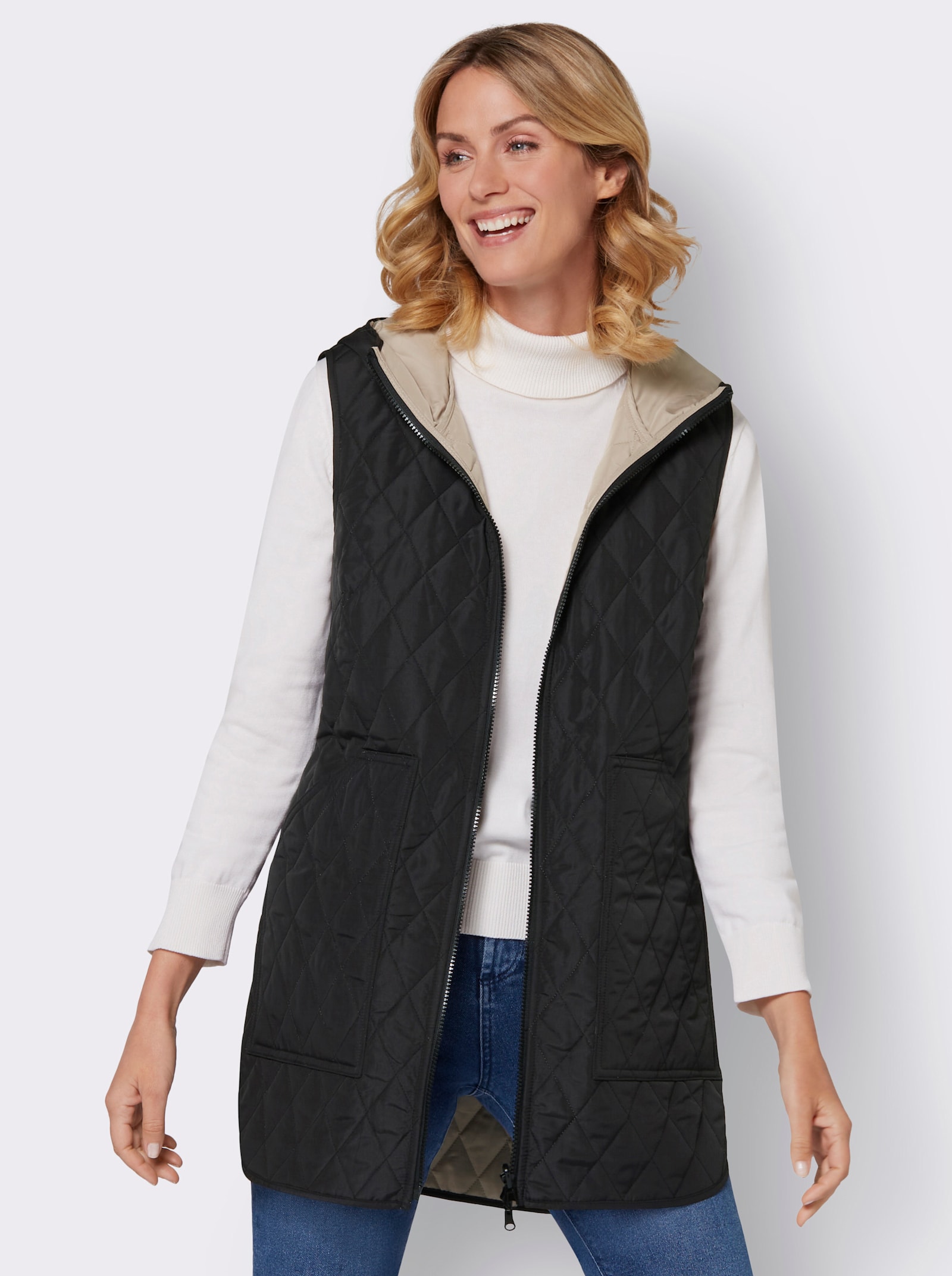Omkeerbaar bodywarmer - sesam/zwart