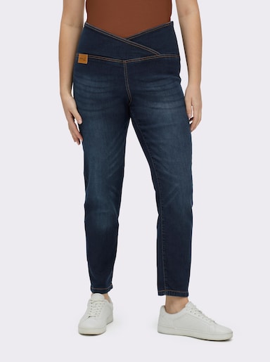 Stretch-Jeans mit überlappendem Bund - blue-stone-washed
