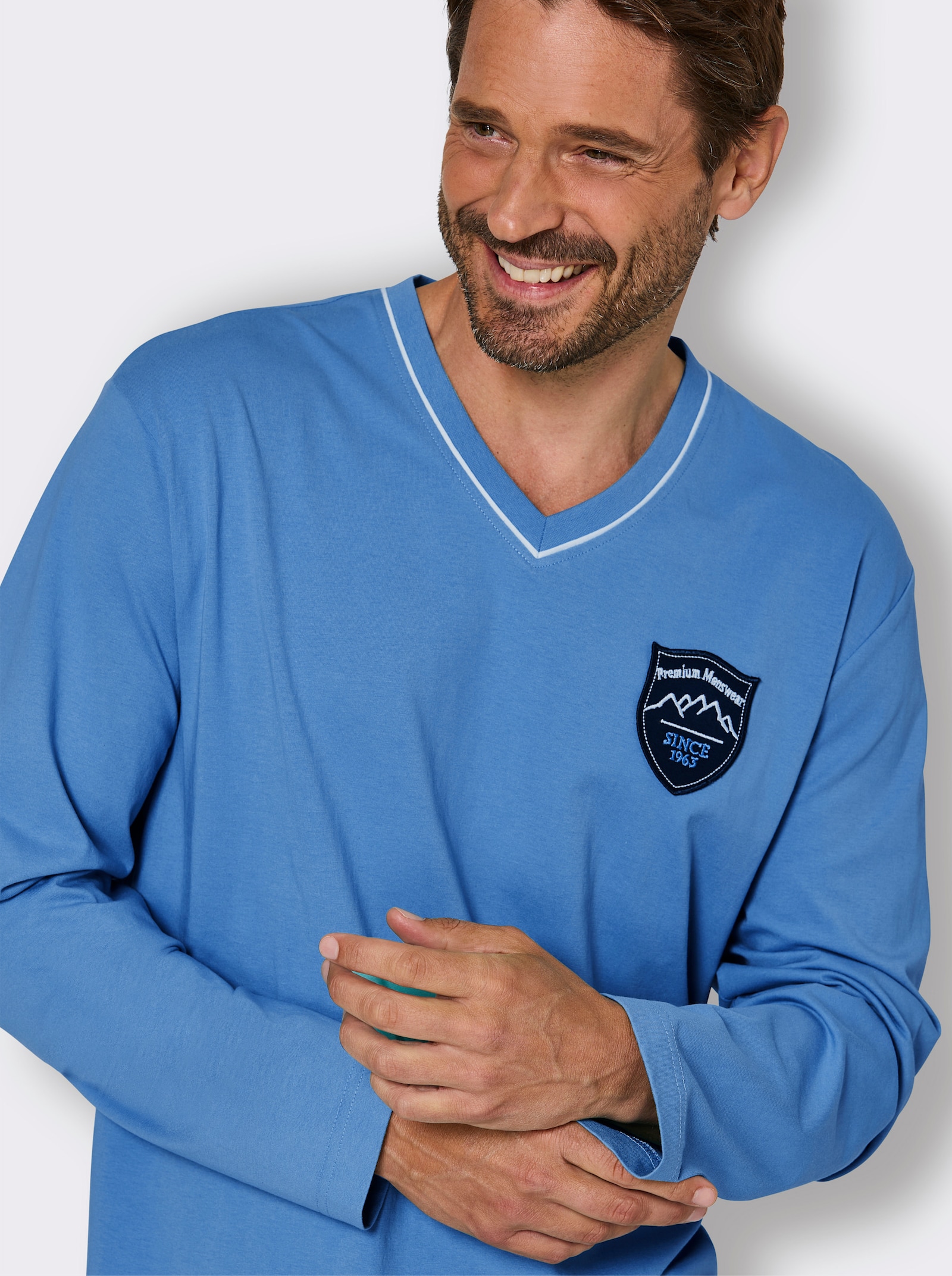 wäschepur men Schlafanzug-Shirt - mittelblau