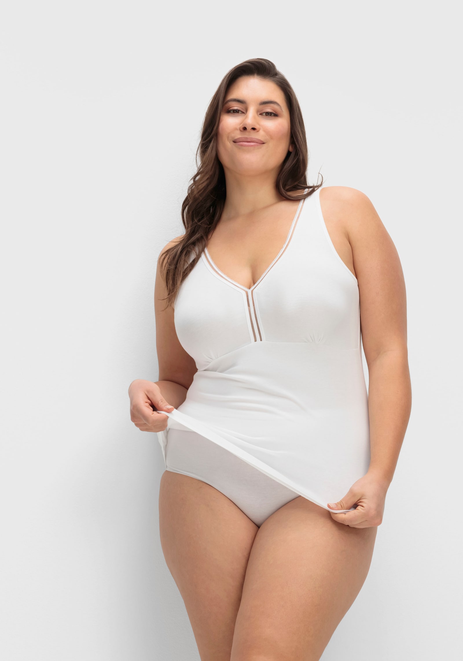 wäschepur BH-Hemd mit elastischem Zierband - weiß