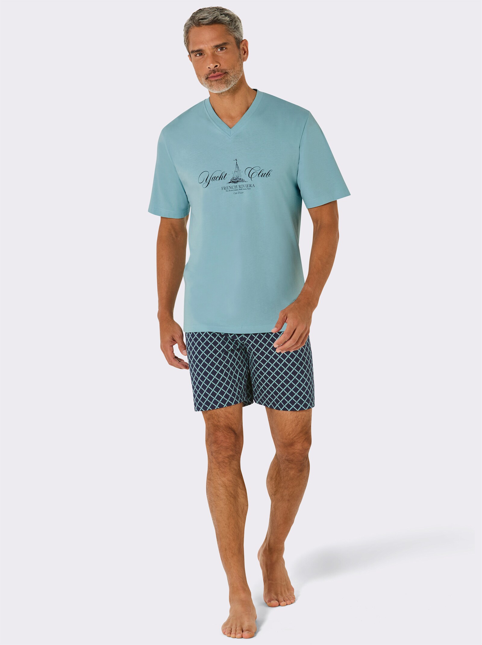 Comte Shorty mit karierter Hose - mint-marine-bedruckt