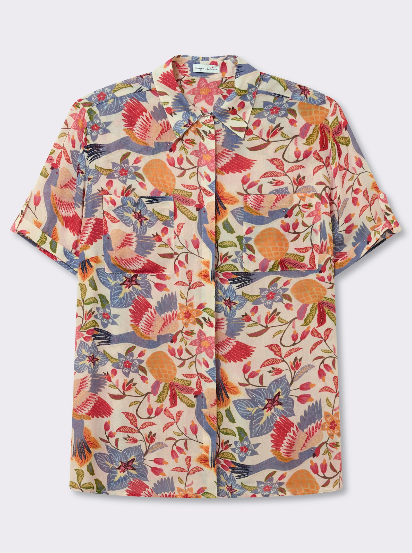 sheego by Joe Browns Overhemdblouse met tropische print - champagne/hemelsblauw bedrukt