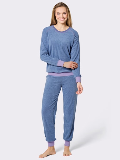 wäschepur Schlafanzug aus Feinfrottee - jeansblau-meliert-lavendel