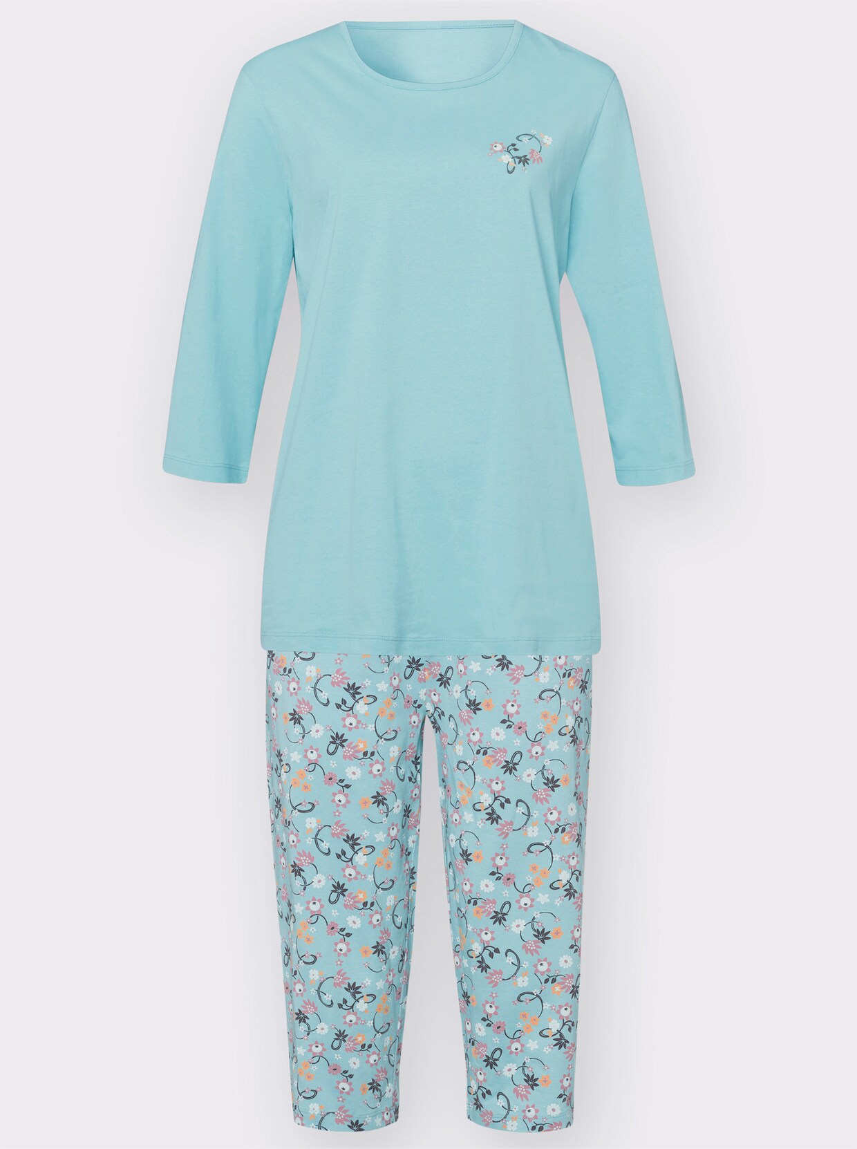 Pyjamas med capribyxa - mint, tryckt