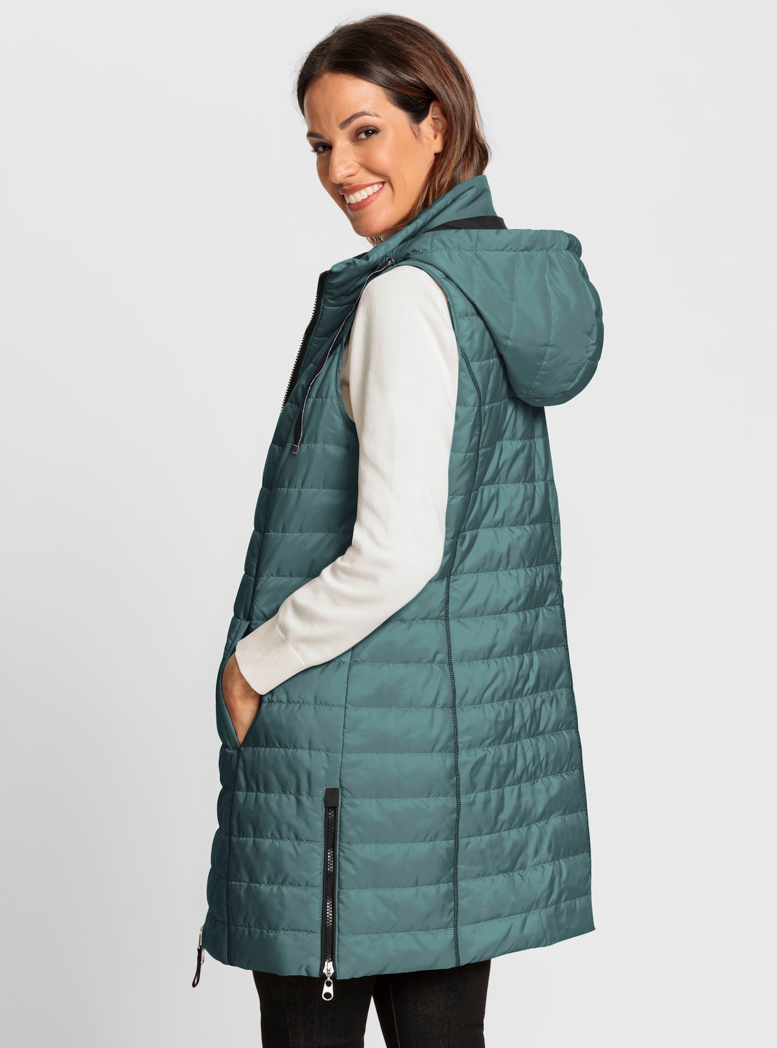 Longweste mit abnehmbarer Kapuze - jade