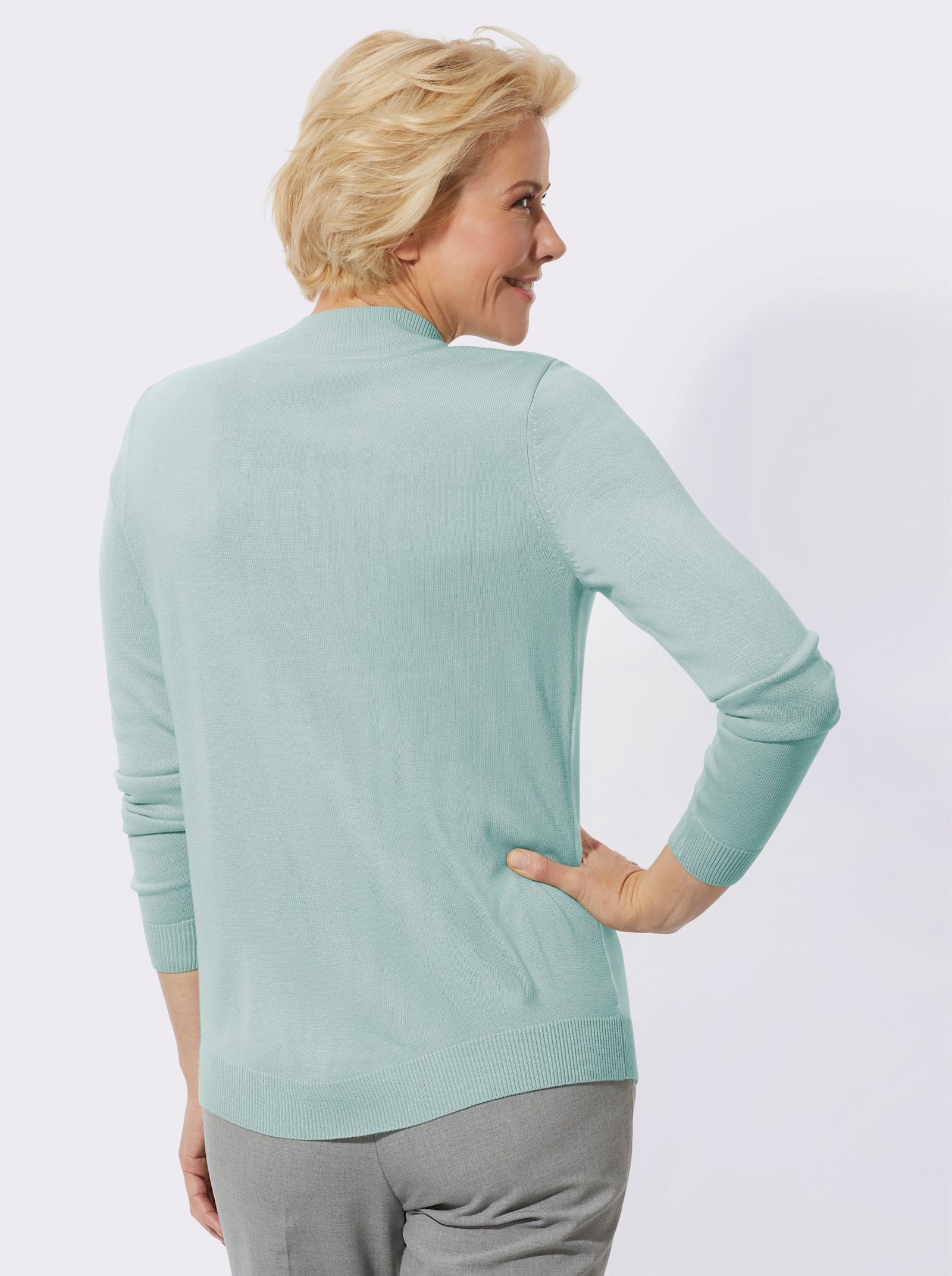 Stehkragenpullover im Intarsienmuster - kalkmint-steingrau-gemustert