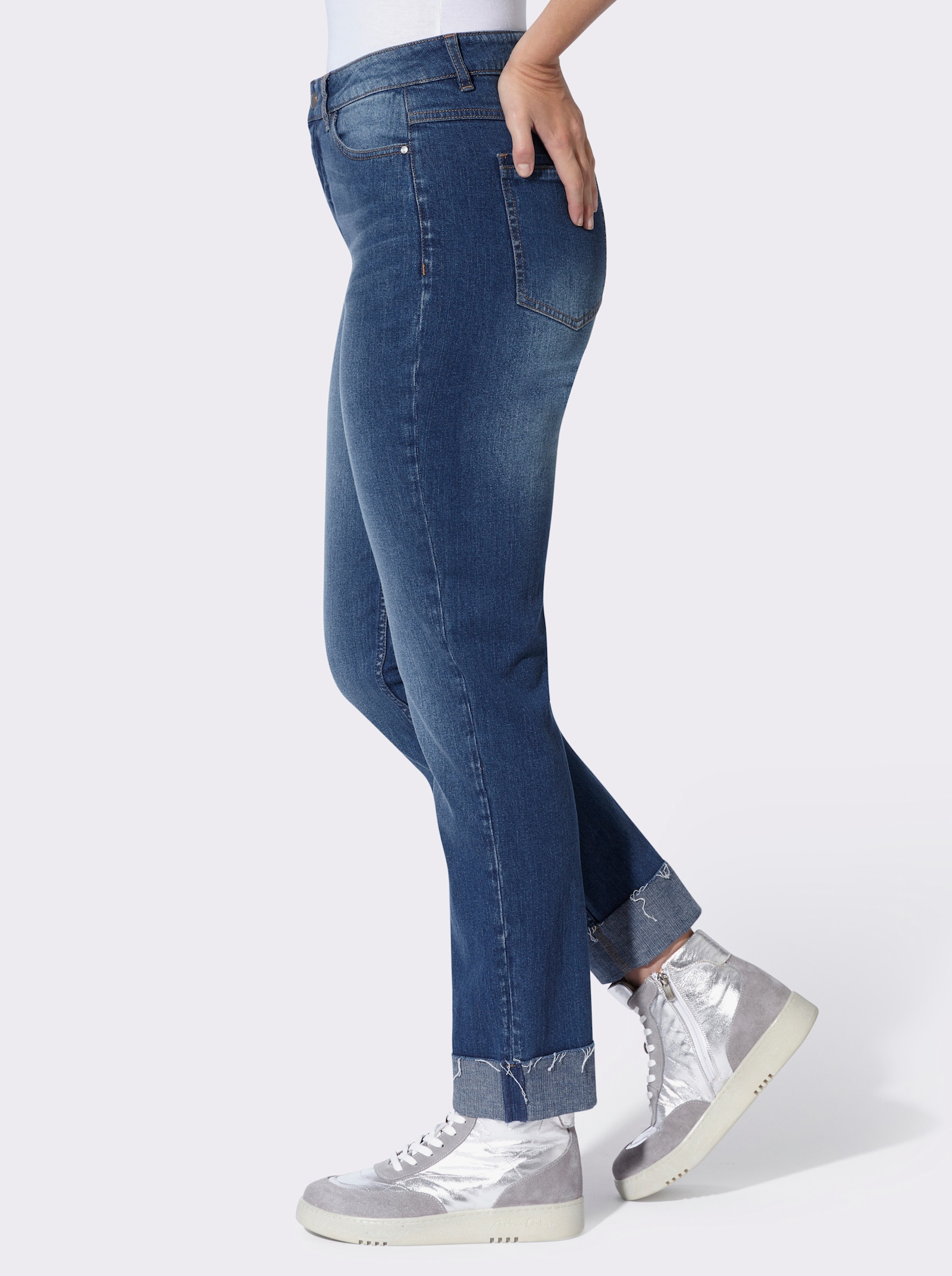 heine 5-Pocket-Jeans mit Beinaufschlag - blue-stone-washed