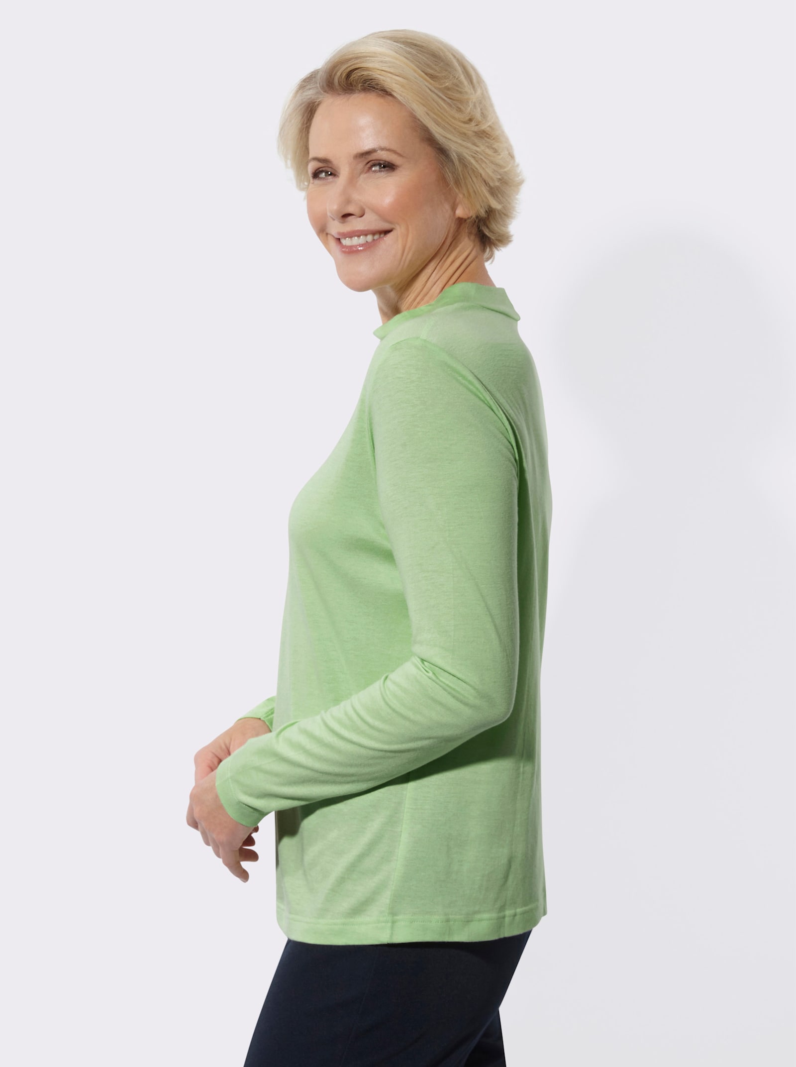 Stehkragenshirt mit Glitzersteinchen - reseda