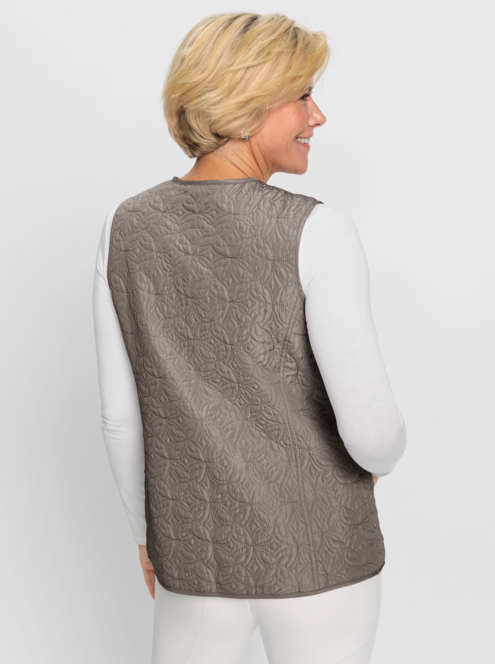 Steppweste mit Schmuckknöpfen - taupe