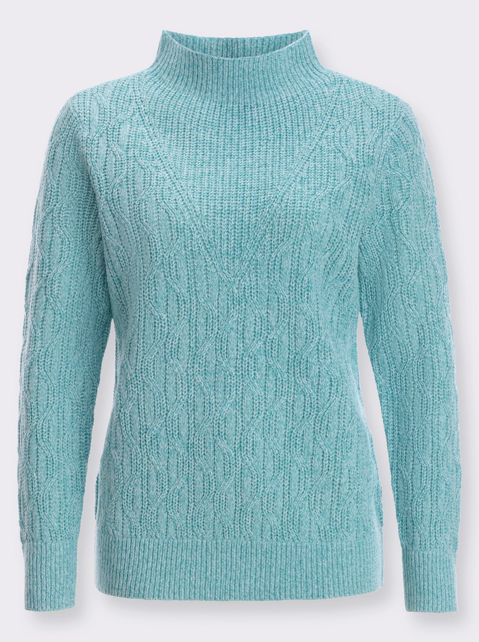 Langarm-Pullover mit Kelchkragen - ozean-meliert