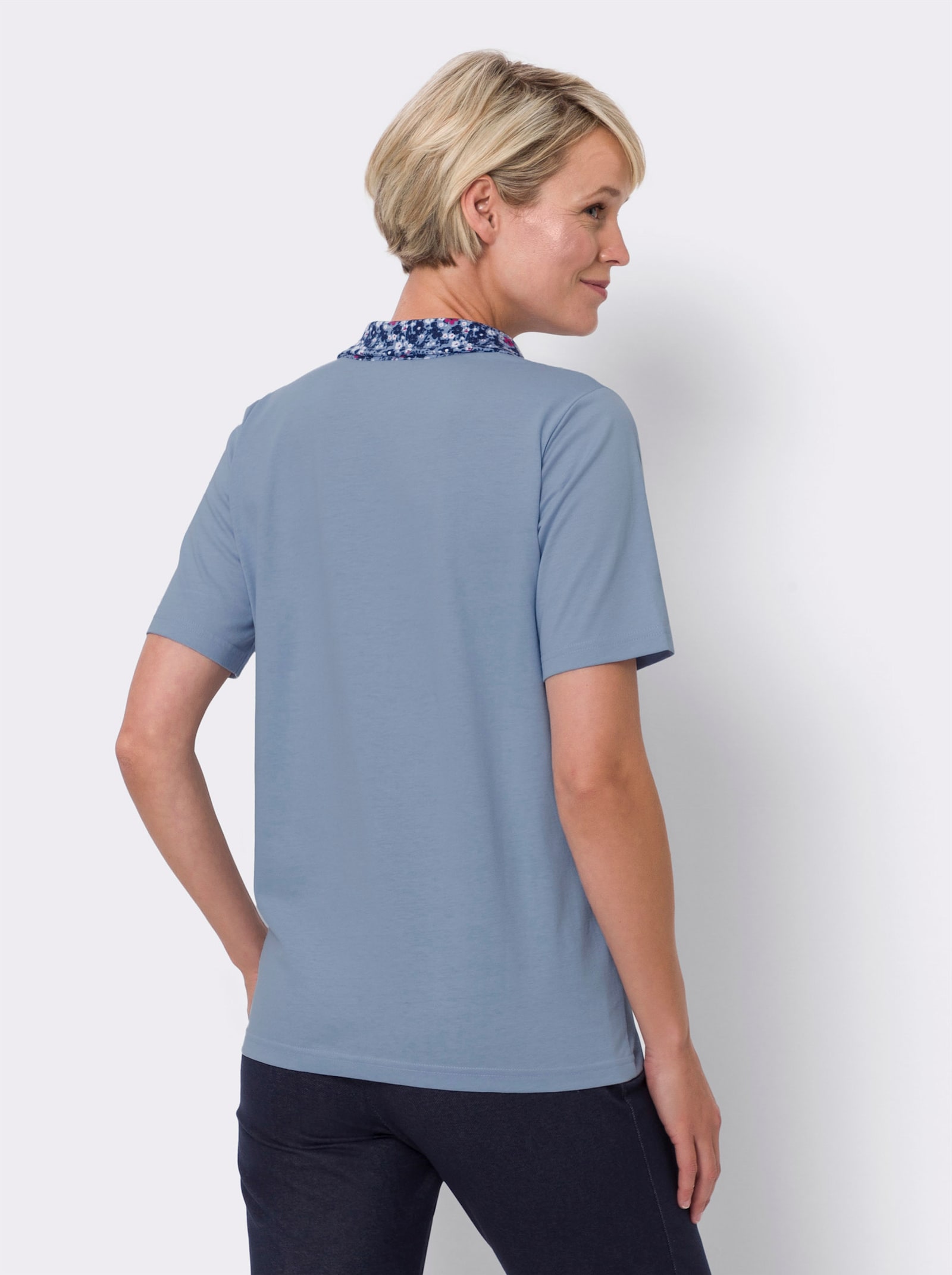 Kurzarmshirt mit Polokragen - jeansblau