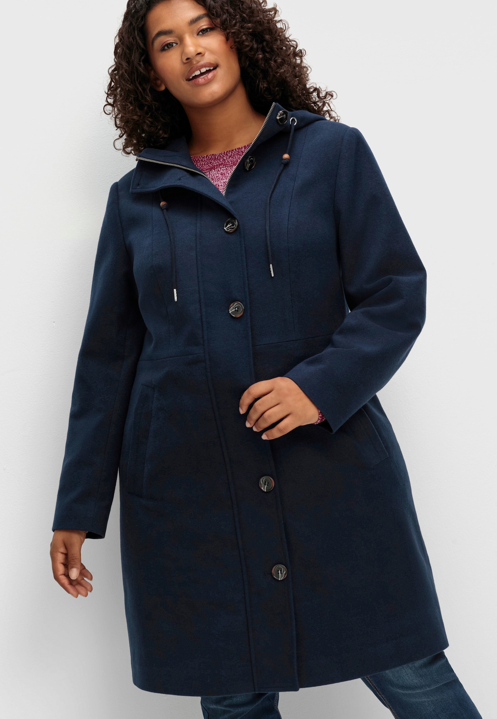 sheego Winterjas in lichte A-lijn - nachtblauw