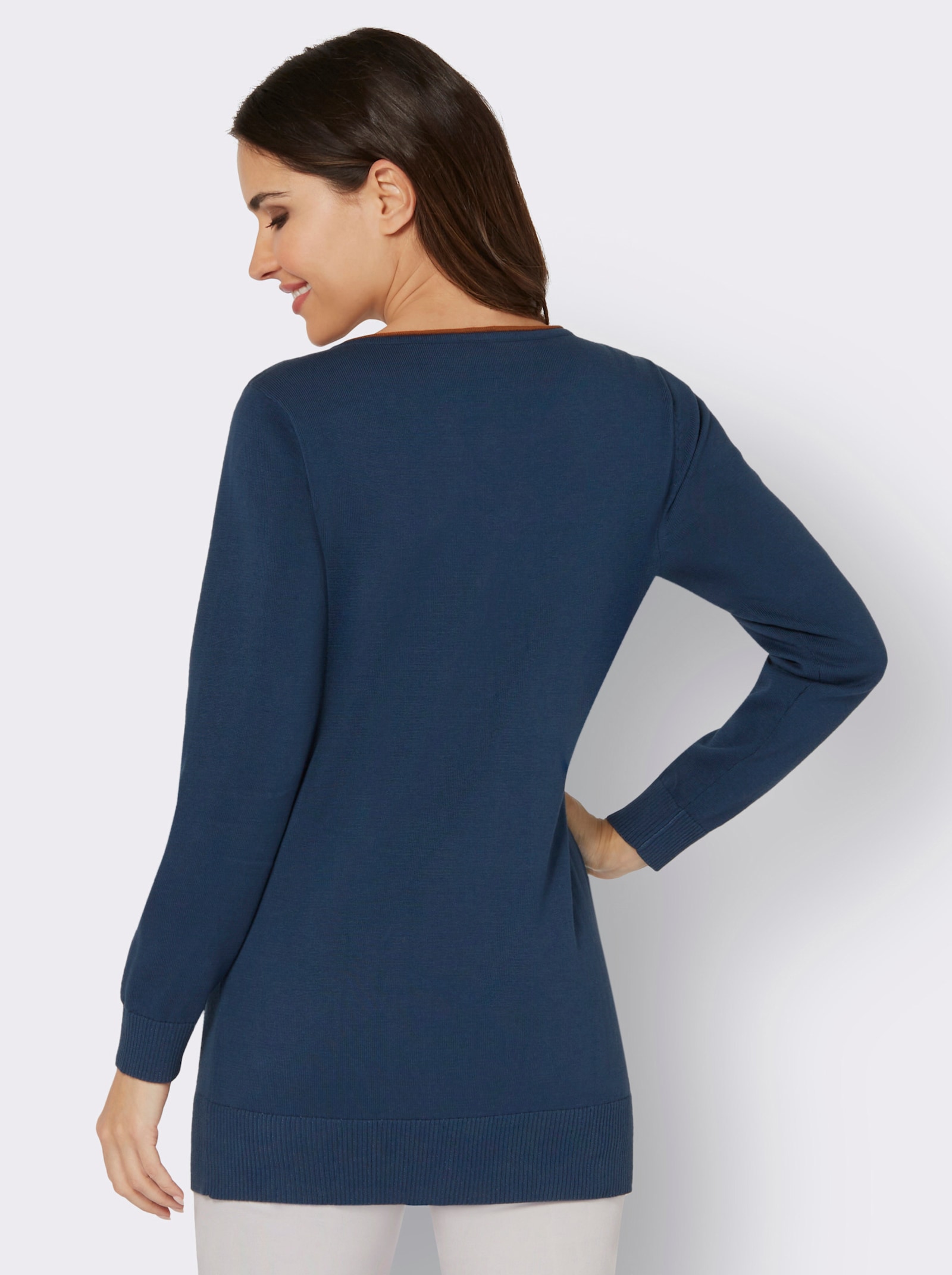 Longpullover mit Kontrast-Rollsaum - dunkelblau
