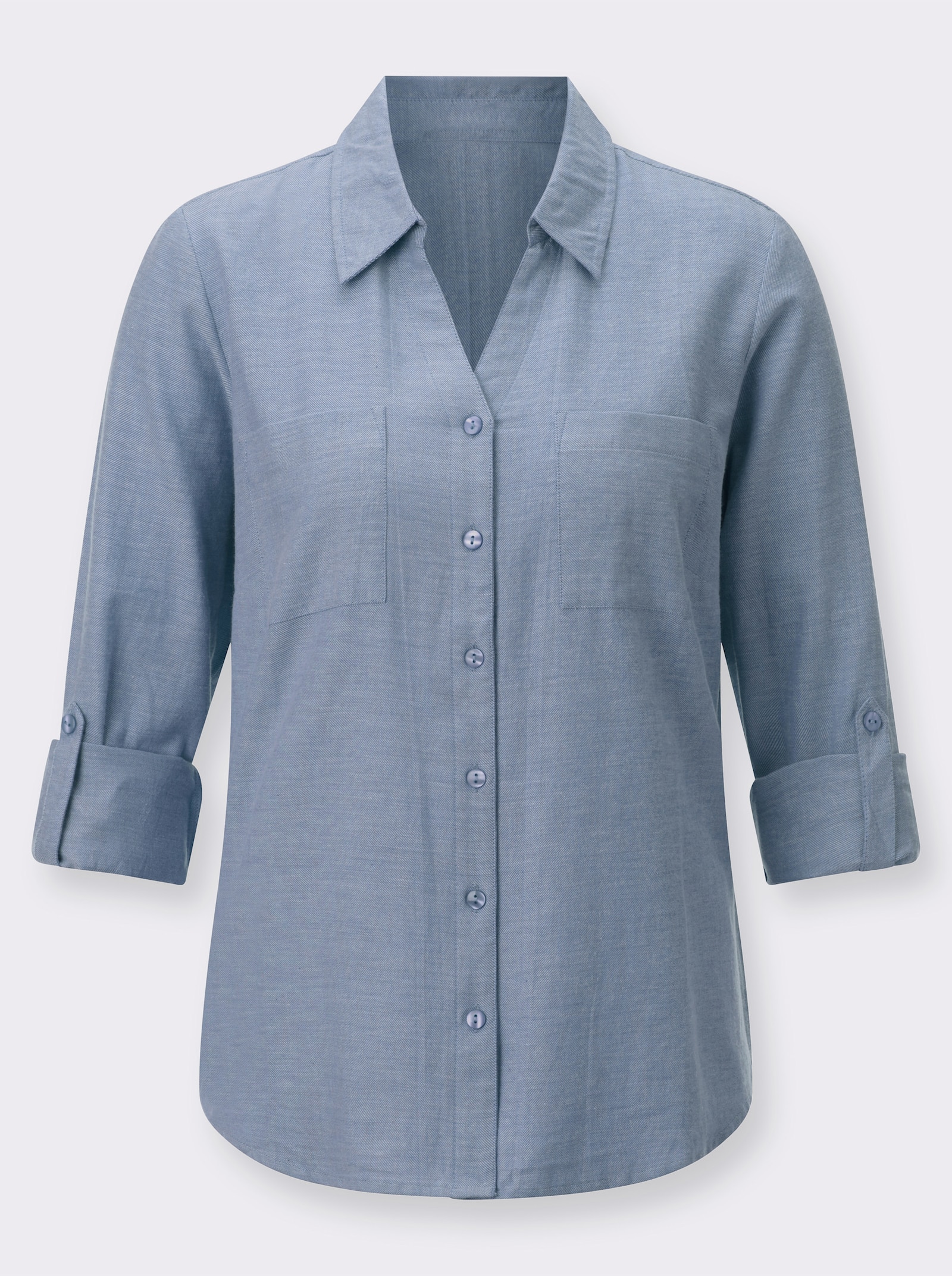 Flanellen blouse met opstroopbare mouwen - bleu gemêleerd