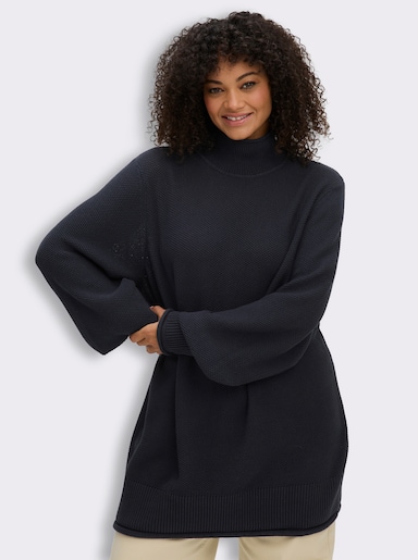 sheego Rollkragenpullover mit gerippten Bündchen - tiefblau