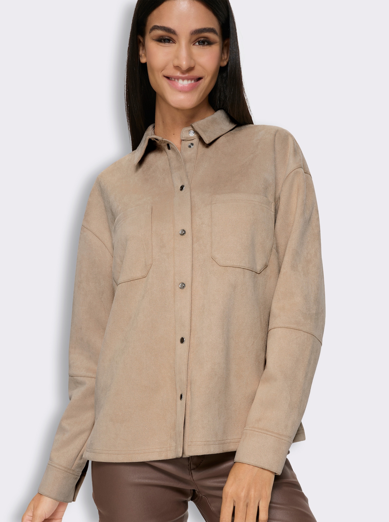 heine Hemdbluse aus Veloursleder-Imitat - beige