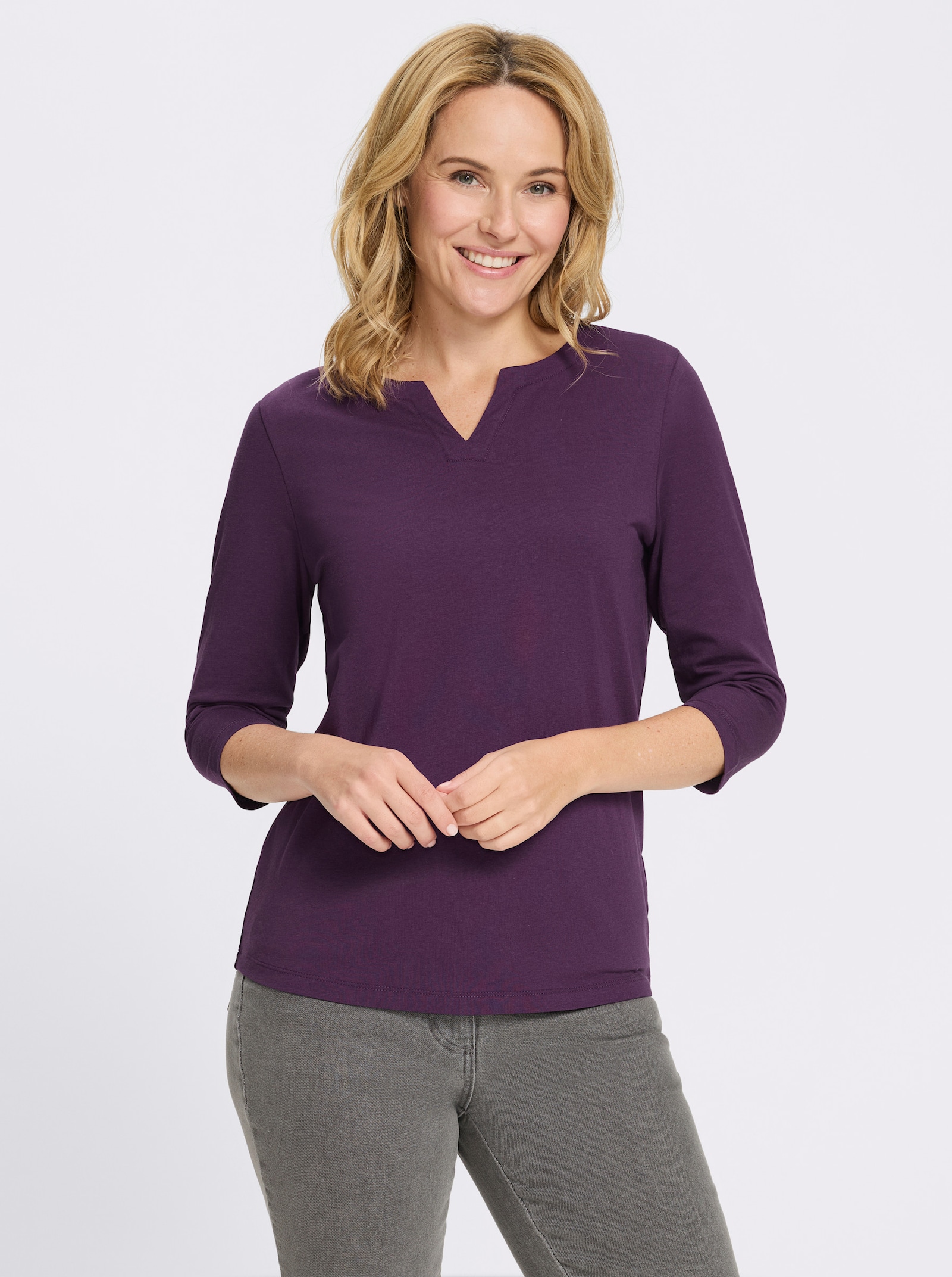 3/4-Arm-Shirt aus reiner Baumwolle - traube