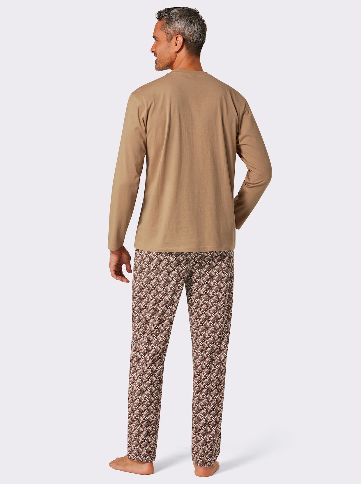 wäschepur men Pyjama - camel/chocolade bedrukt