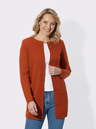 Longstrickjacke mit Schmuckknöpfen - rostrot