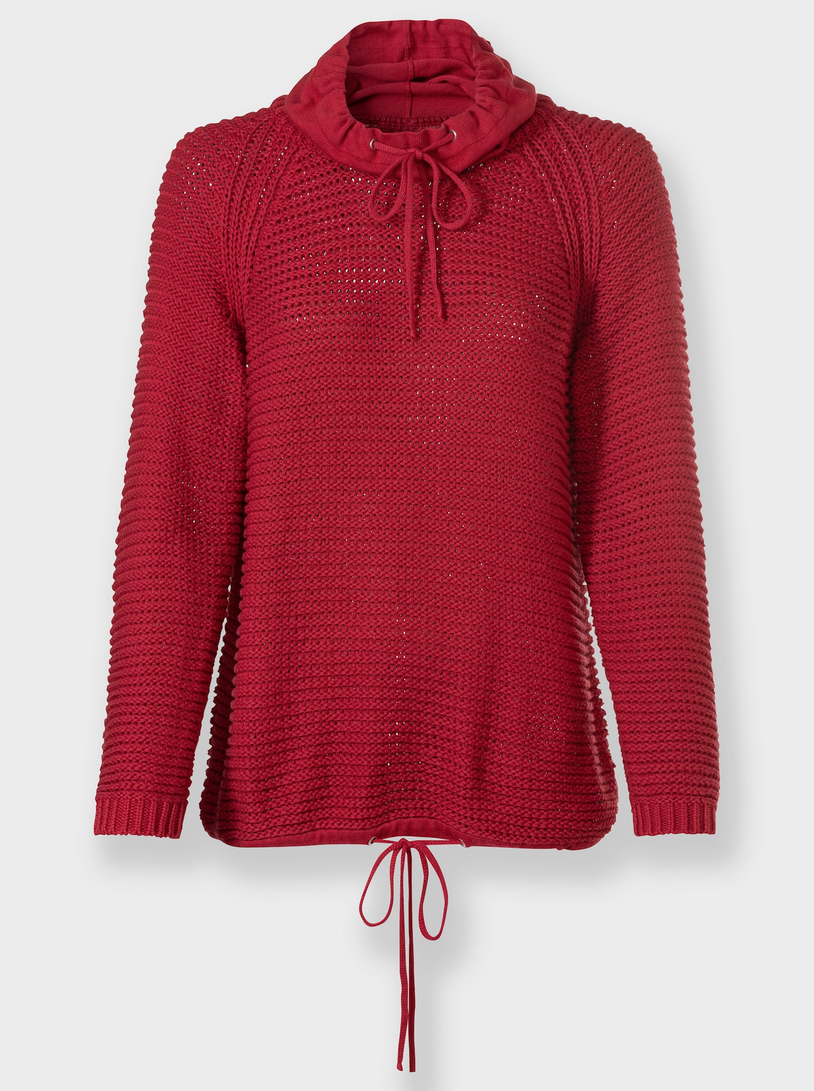 Rollkragenpullover mit Tunnelzug und Bindeband - himbeerrot