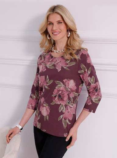 3/4-Arm-Shirt - burgund-mauve-bedruckt