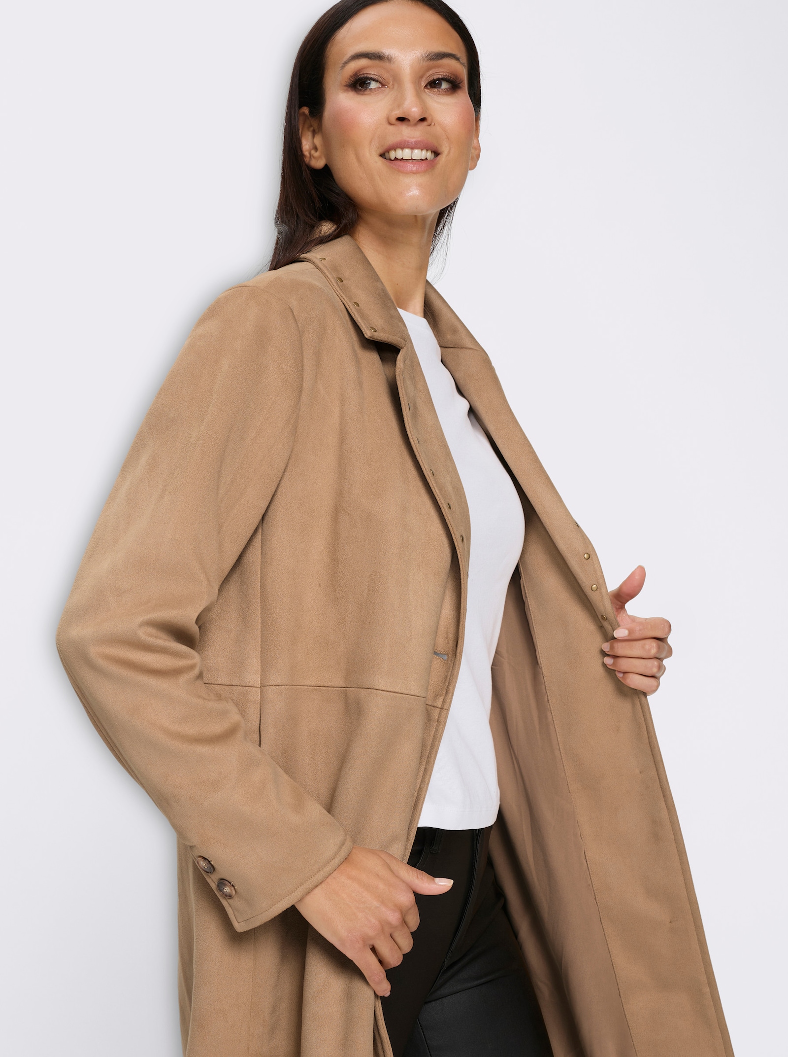 heine Lederimitatmantel mit Nieten-Verzierung - camel