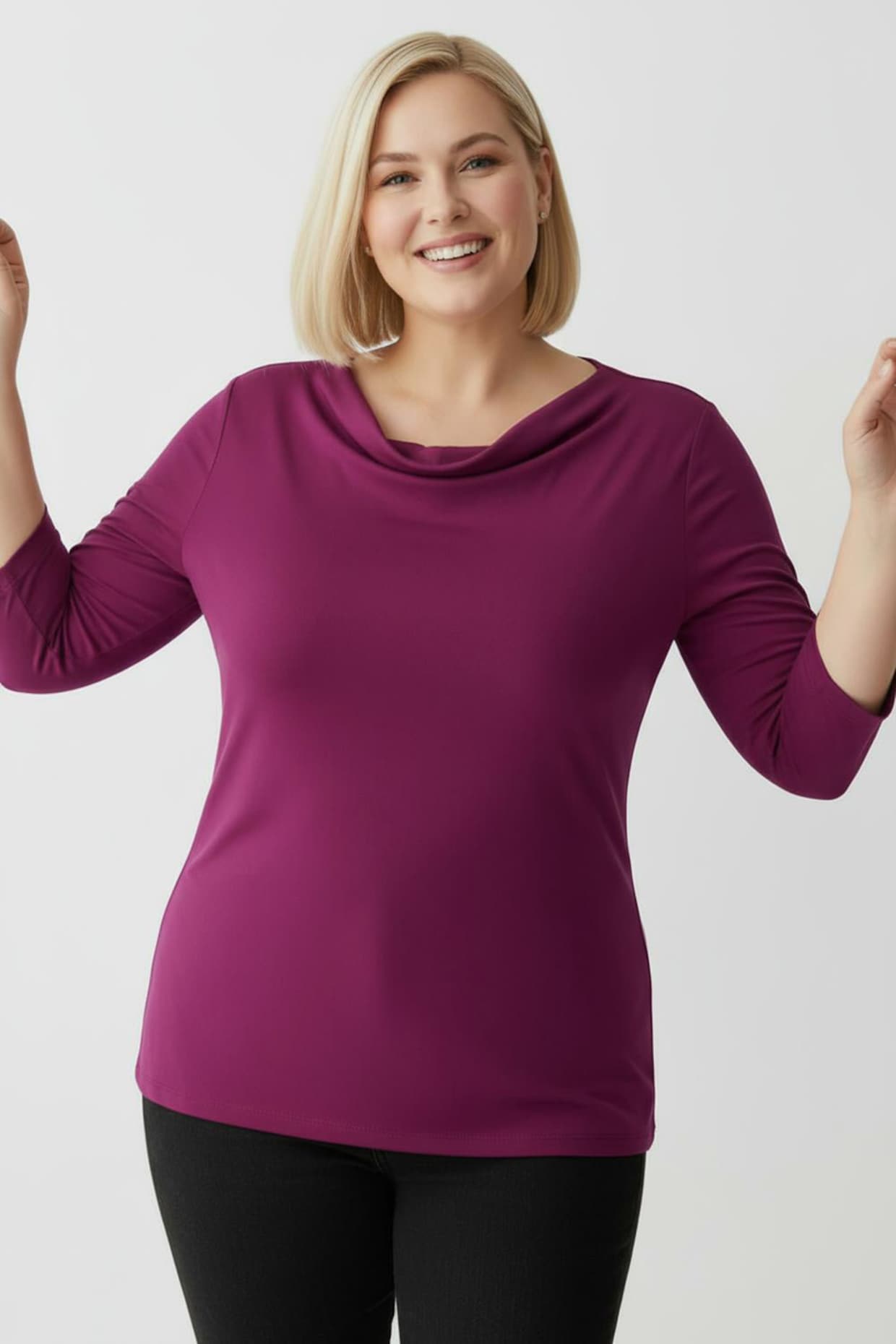 Wasserfallshirt mit 3/4-langen Ärmeln - magenta