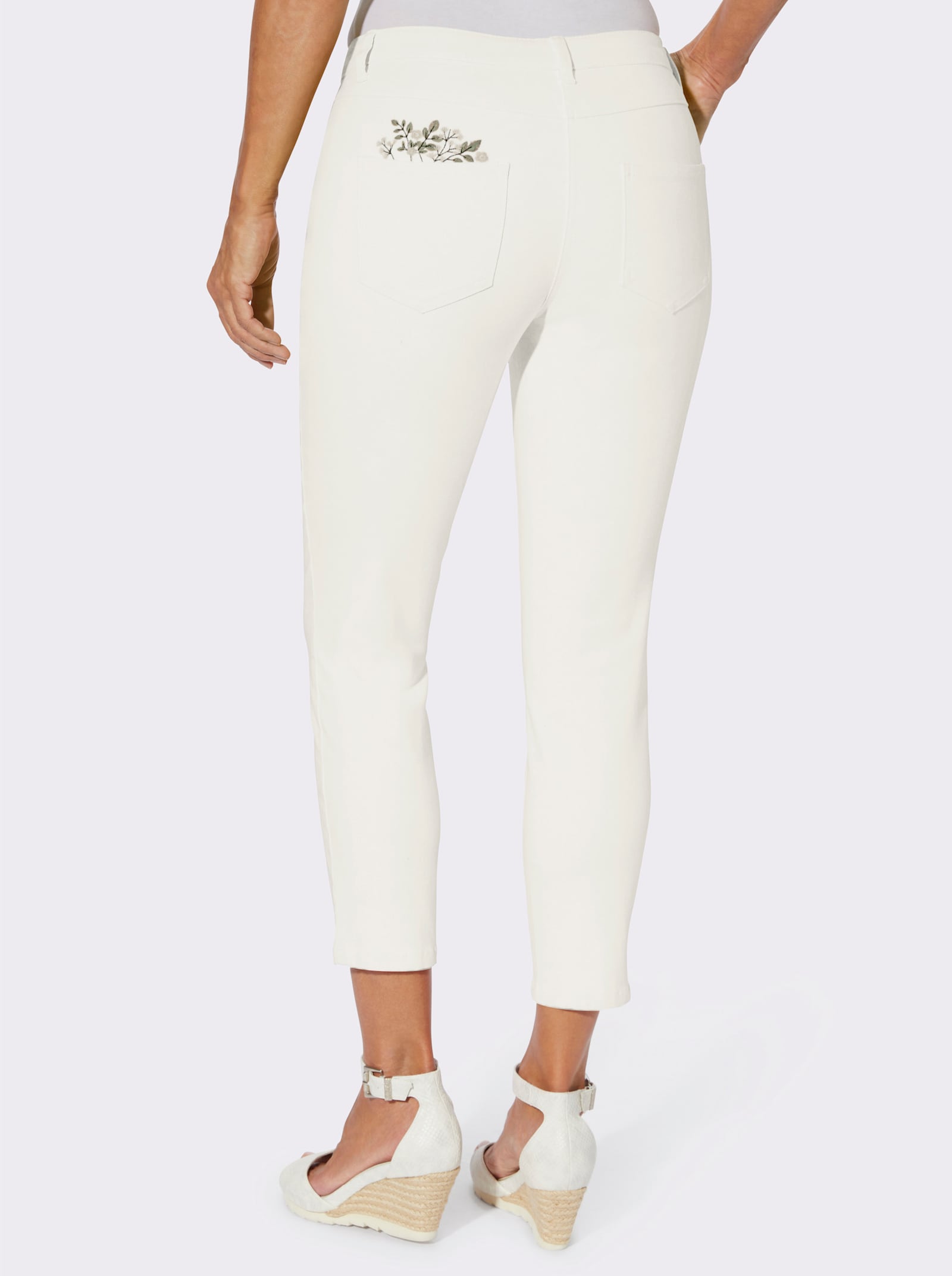 7/8-broek met bloemenborduursel - ecru