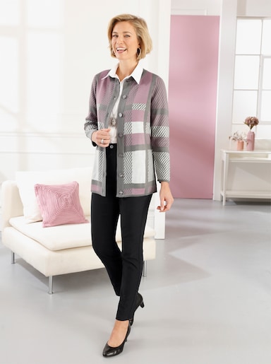 Jacquardstrickjacke - mauve-grau-gemustert