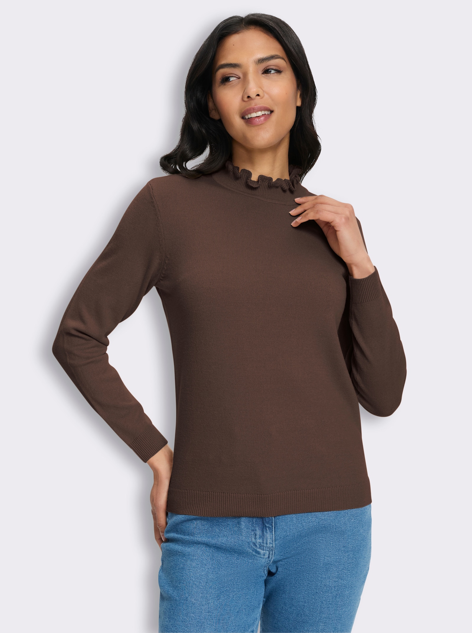 Stehkragenpullover in flauschiger Qualität - schoko