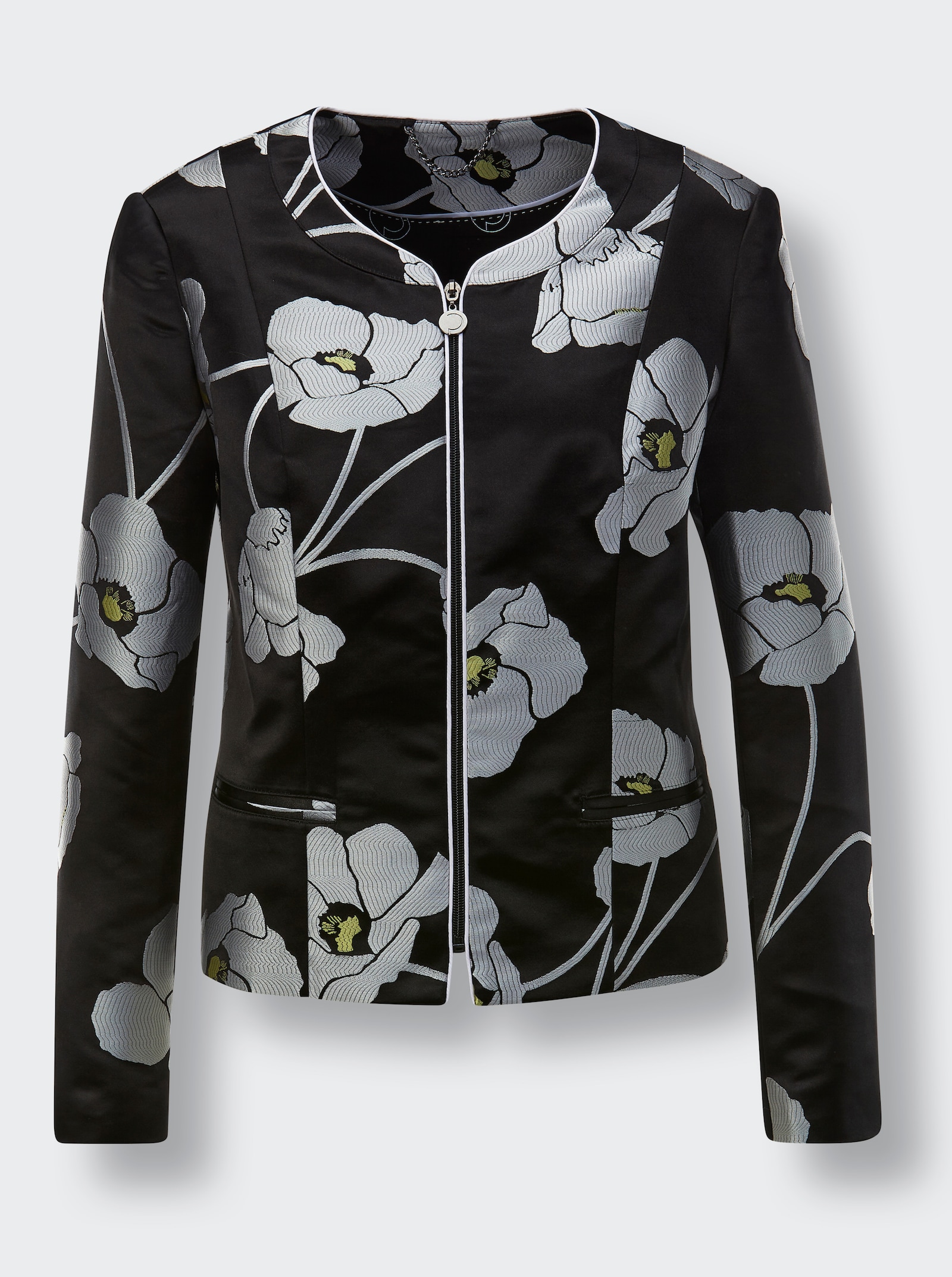 CREATION L PREMIUM Jacquardblazer mit bedrucktem Futter - schwarz-grau-gemustert