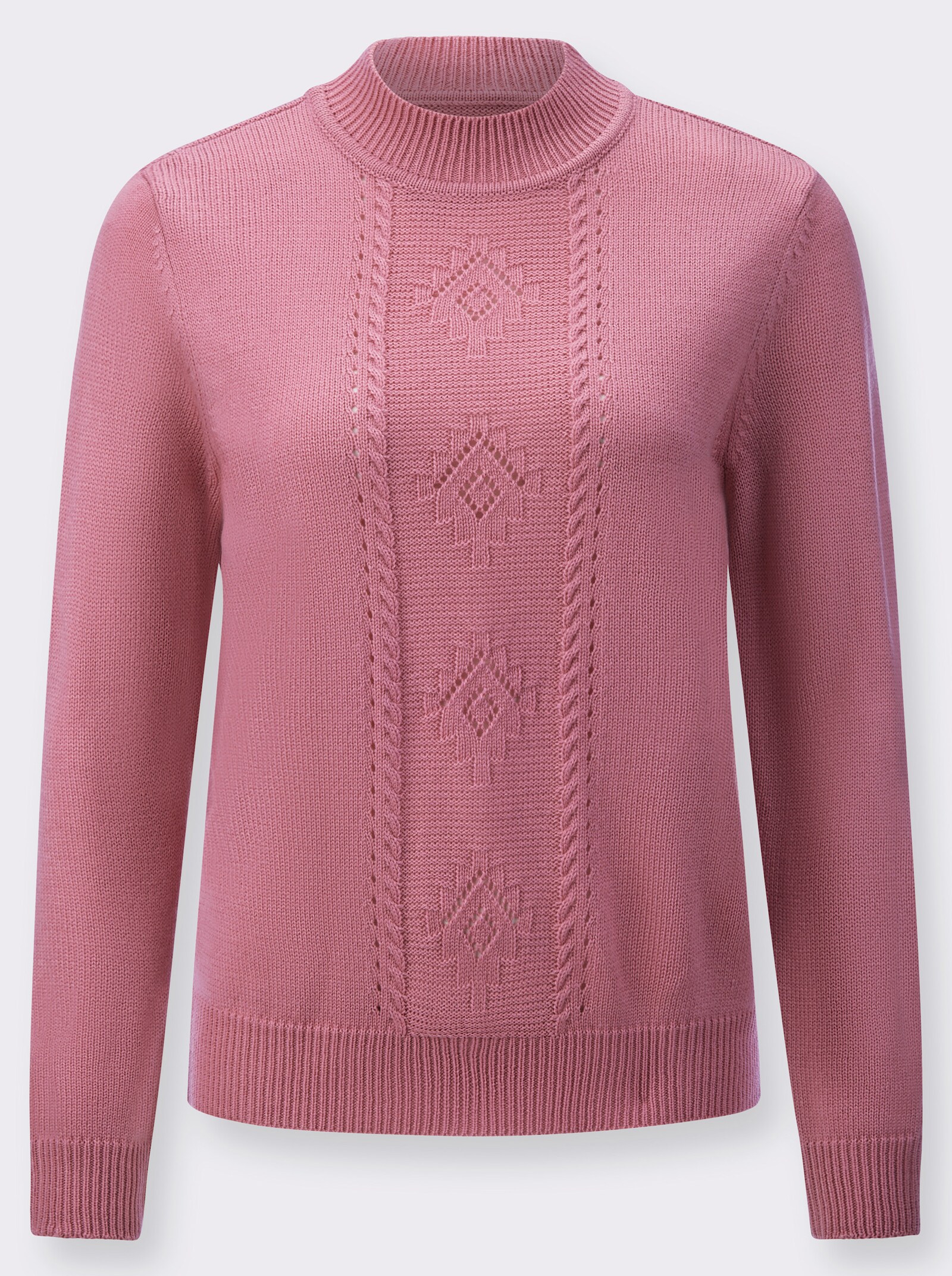 Stehkragenpullover mit elastischen Rippabschlüssen - altrosa