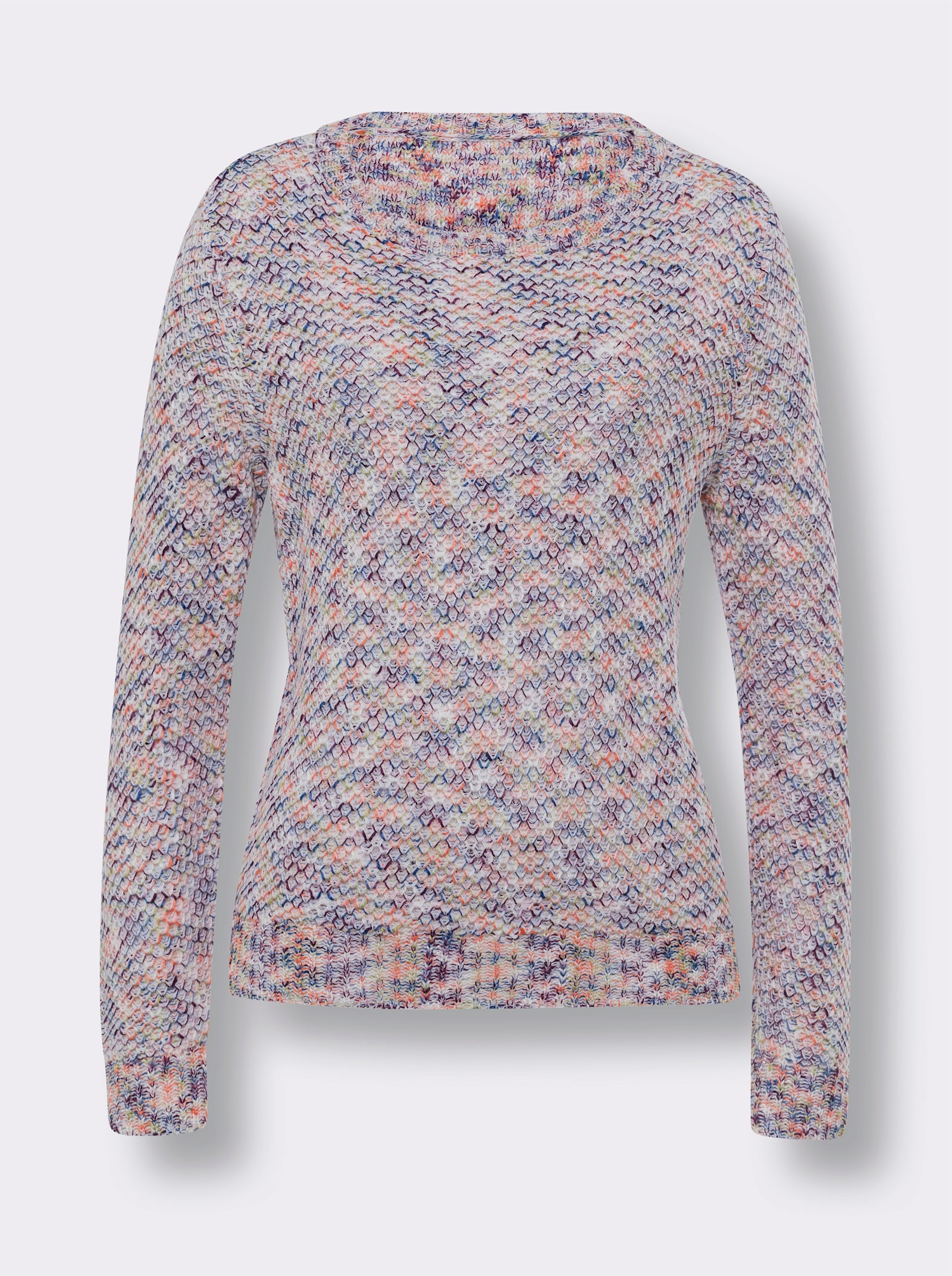 Rundhalspullover in Melange-Optik - weiss-meliert