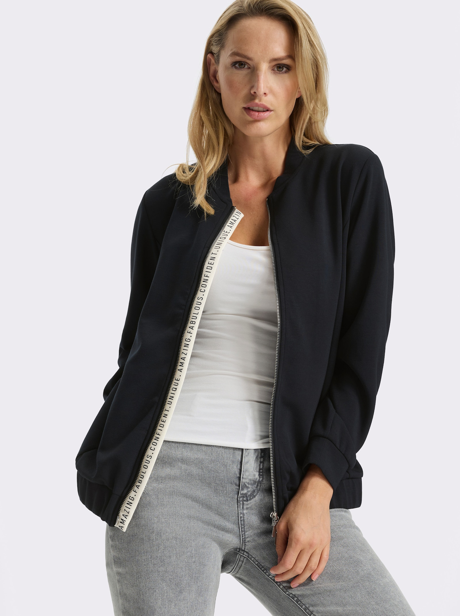 heine Shirtjacke mit 2-Wege-Reißverschluss - schwarz