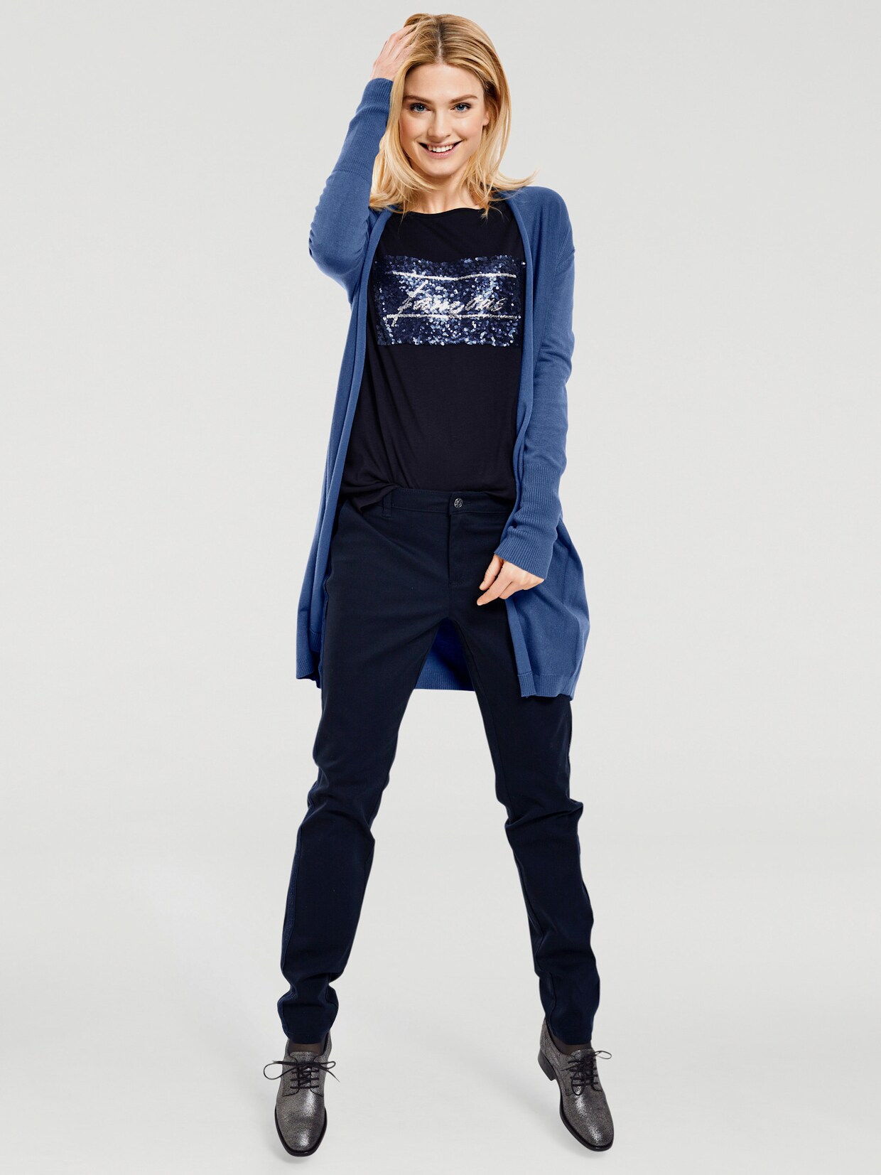 heine Veste longue en tricot - bleu jean