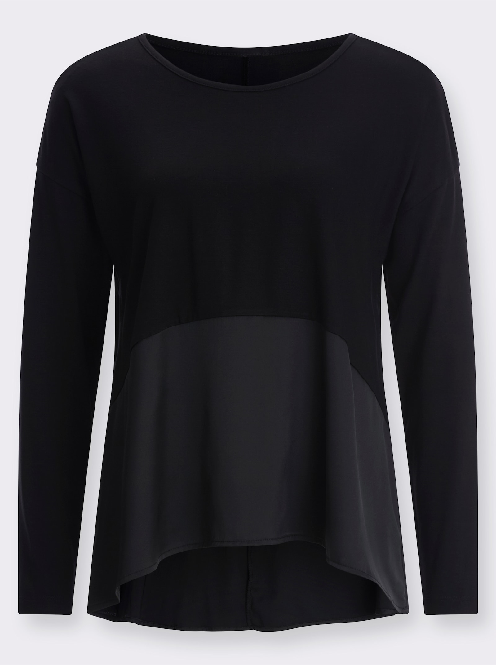 Langarmshirt mit Satin-Einsatz - schwarz
